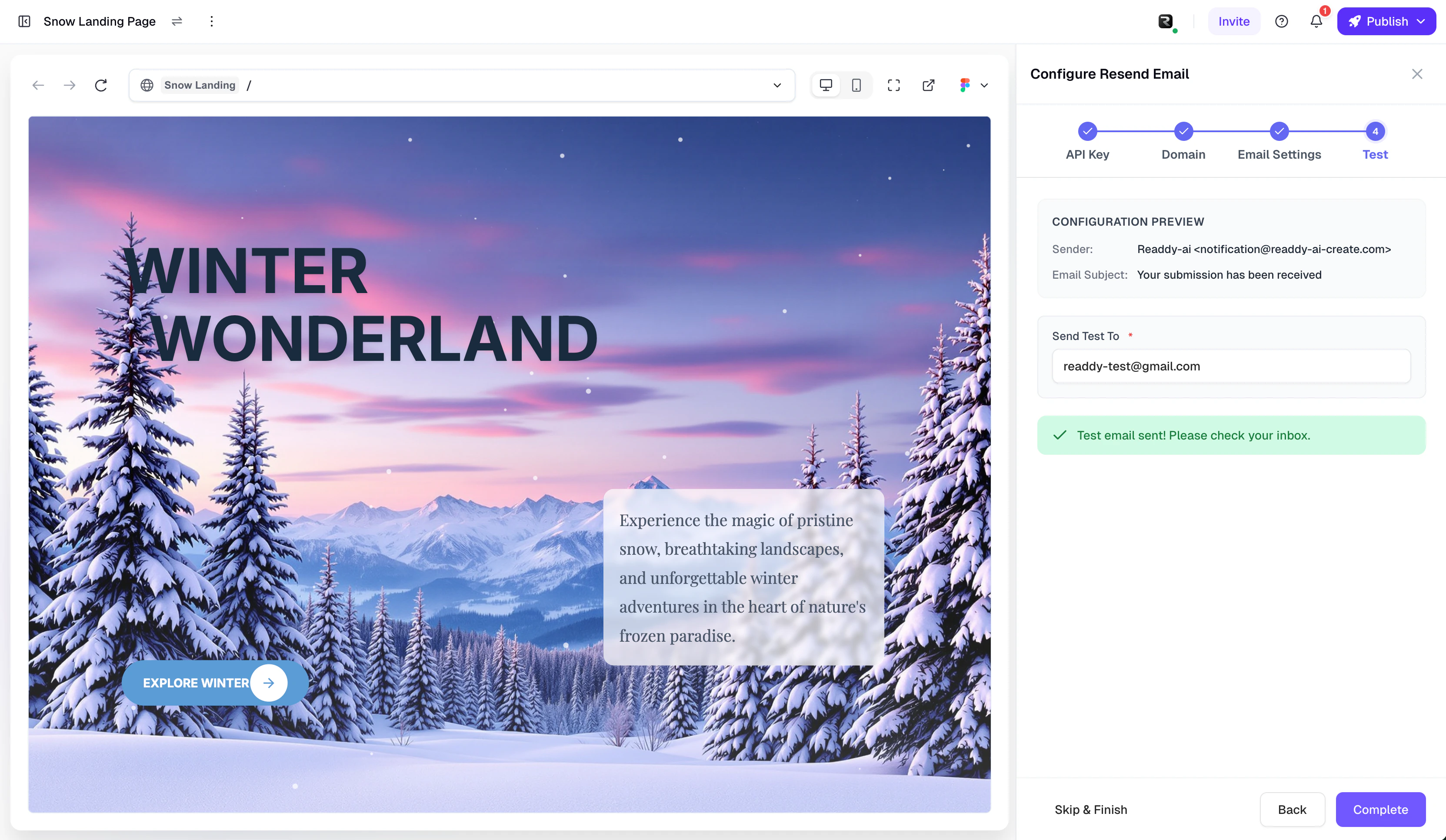 Test email sending page