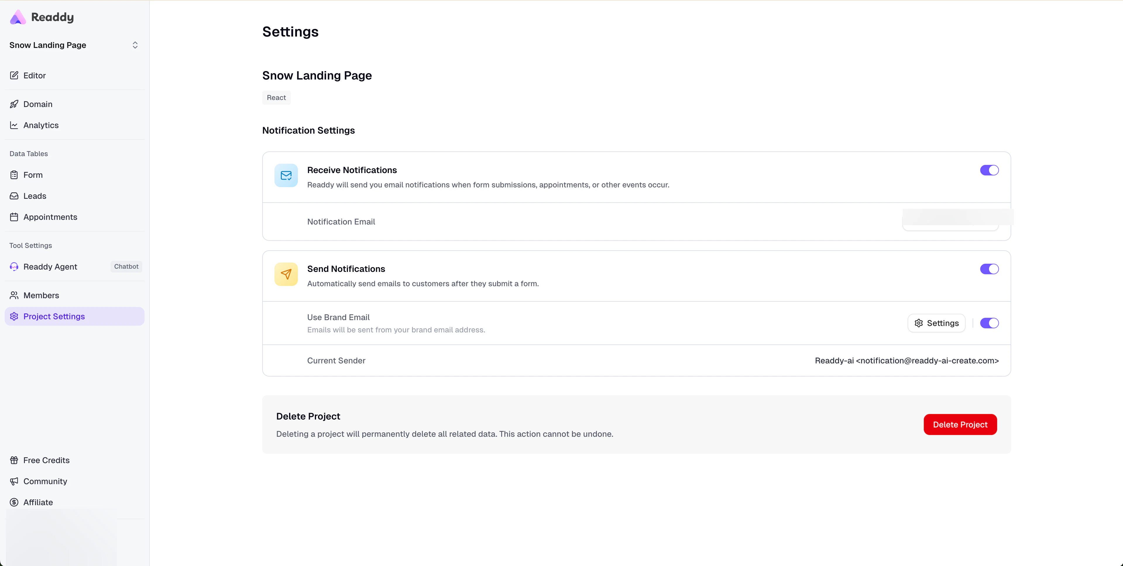 Brand Email toggle in Notification Settings