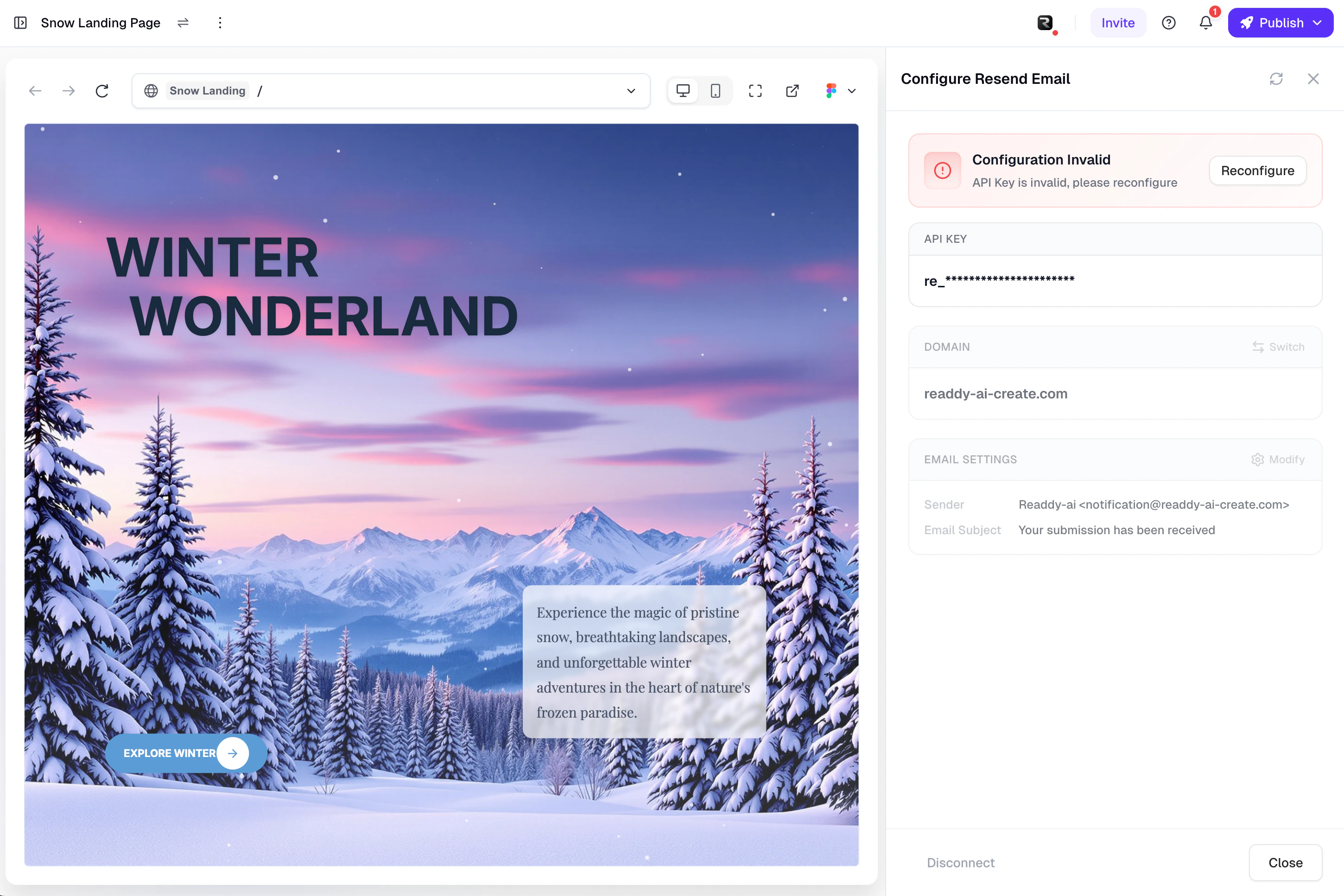Invalid API Key error state