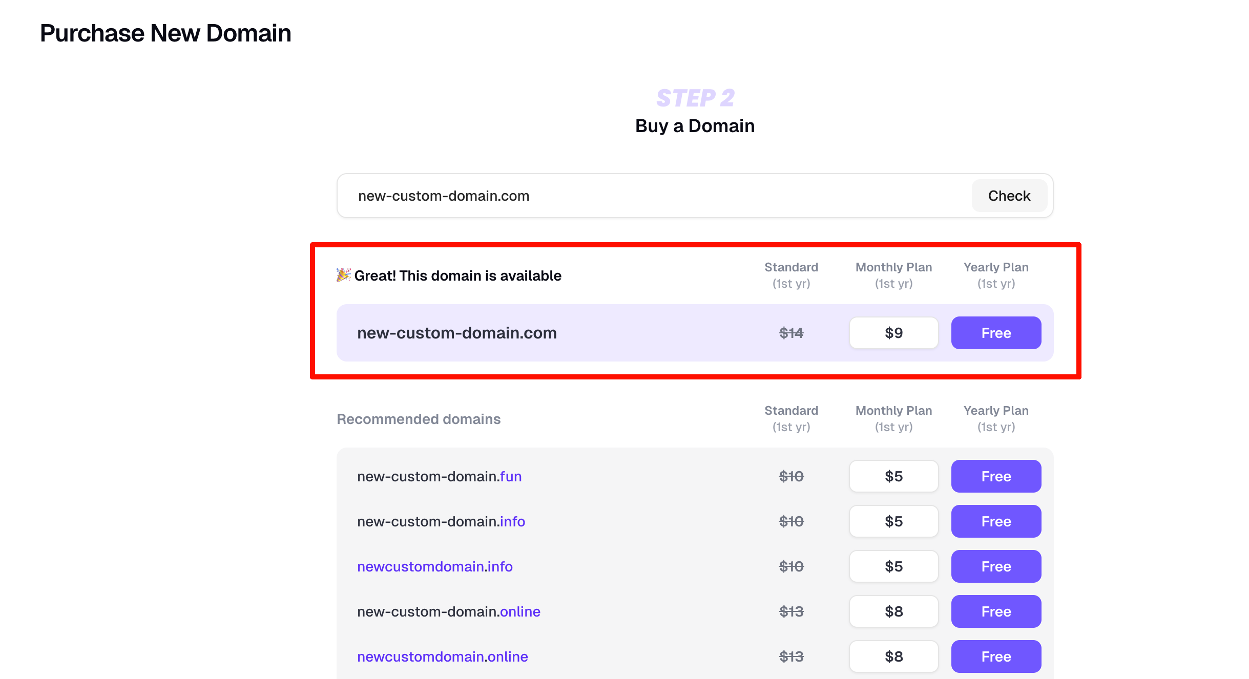 Purchase a New Domain - Readdy Docs