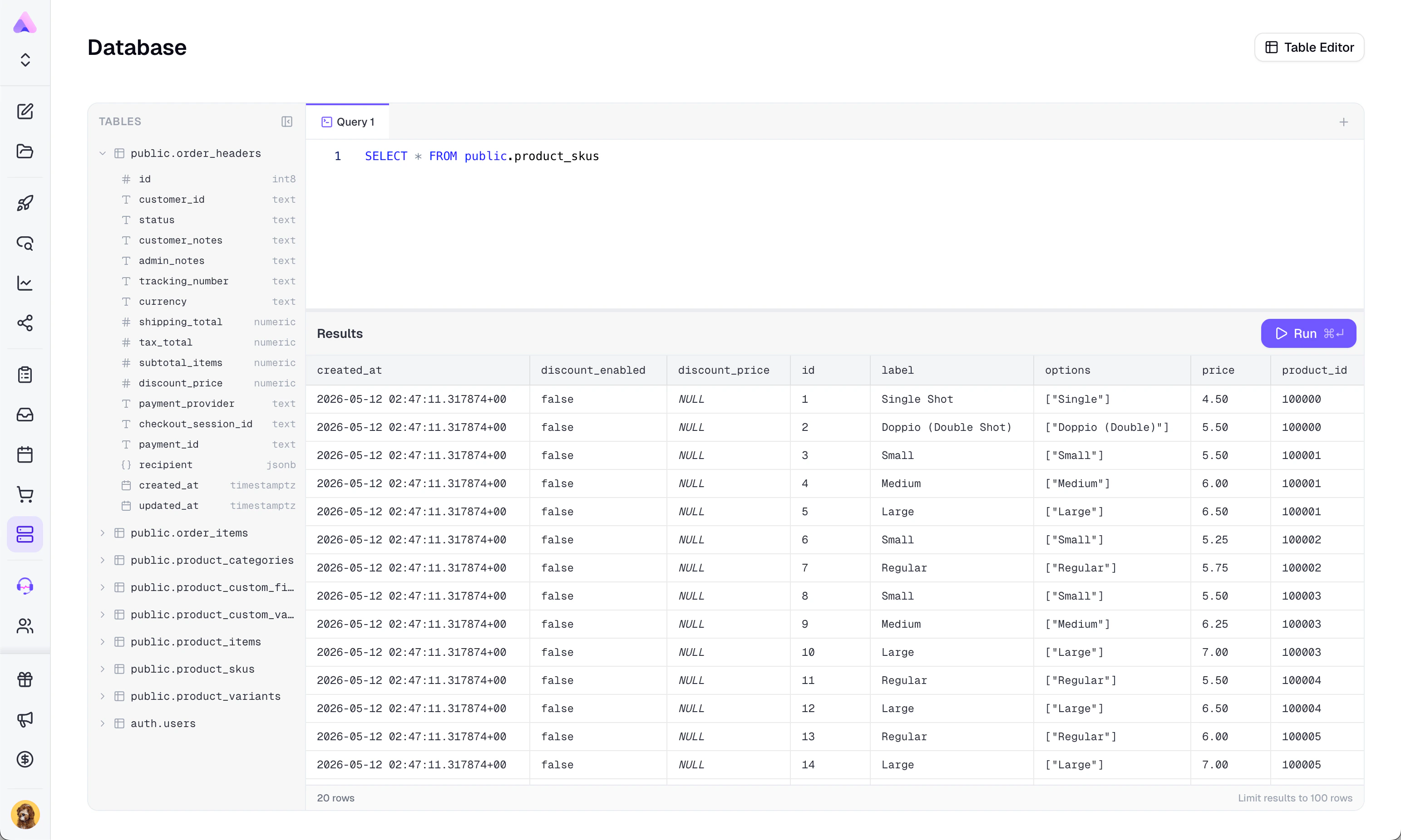 SQL Editor view