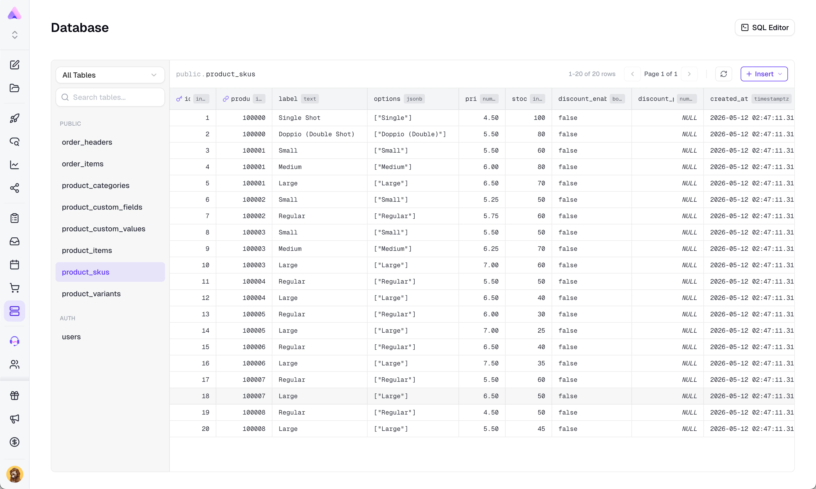 Table Editor view