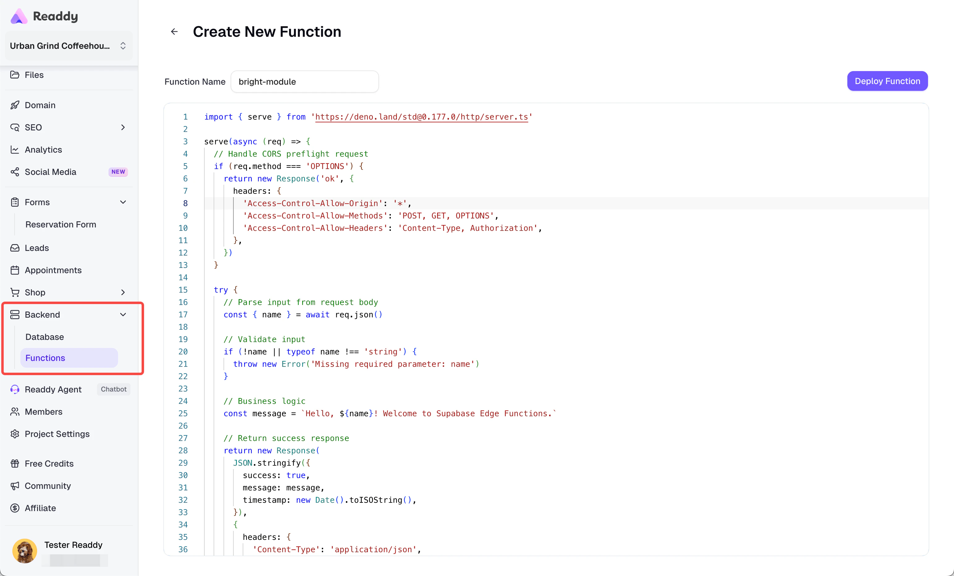 An example of adding a function