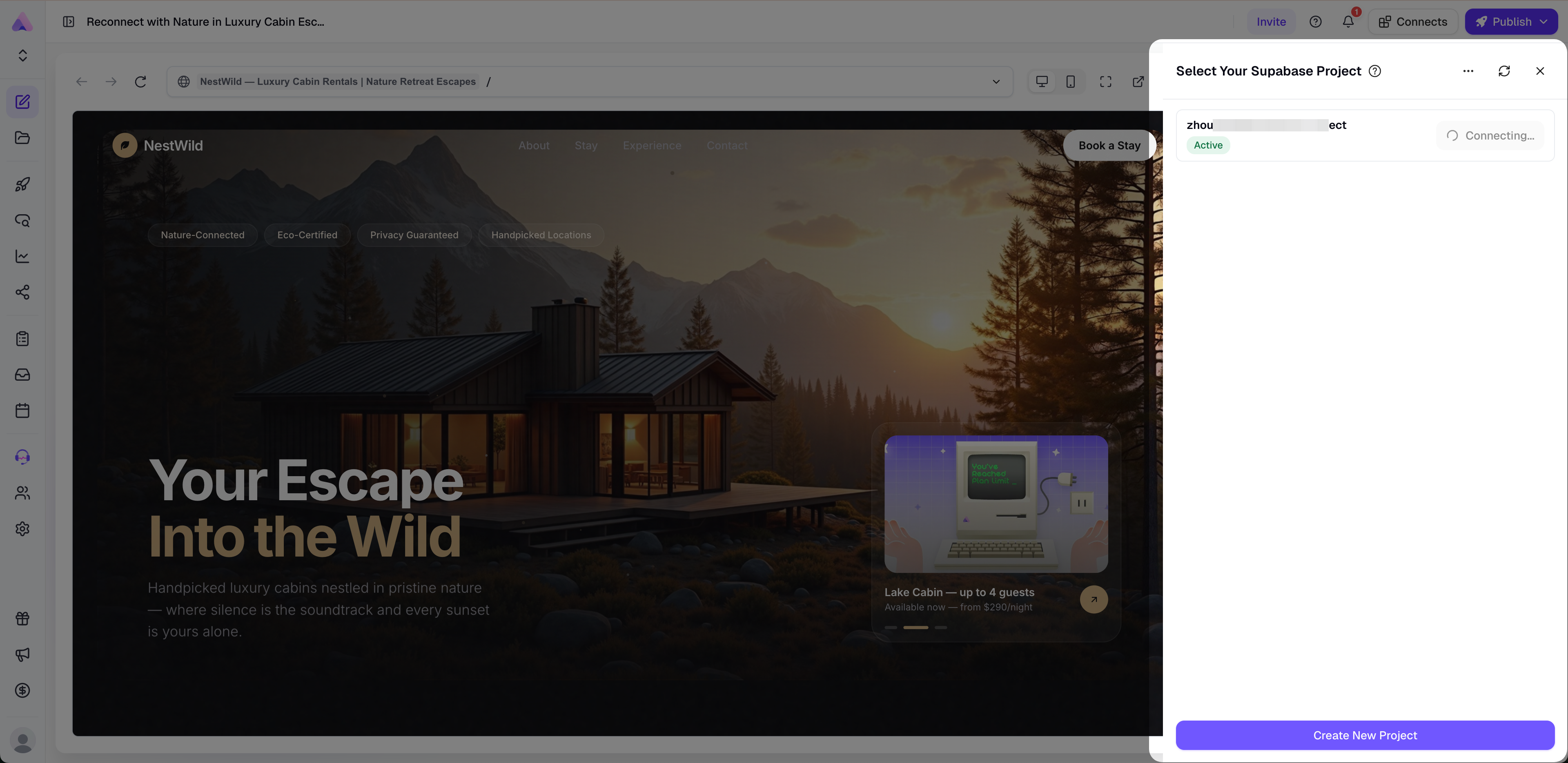 Choose a Supabase project or create a new one in Readdy