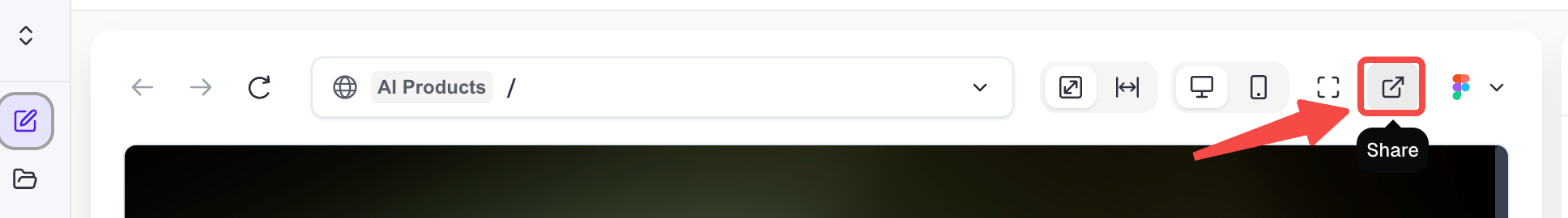 Share button in the Readdy editor