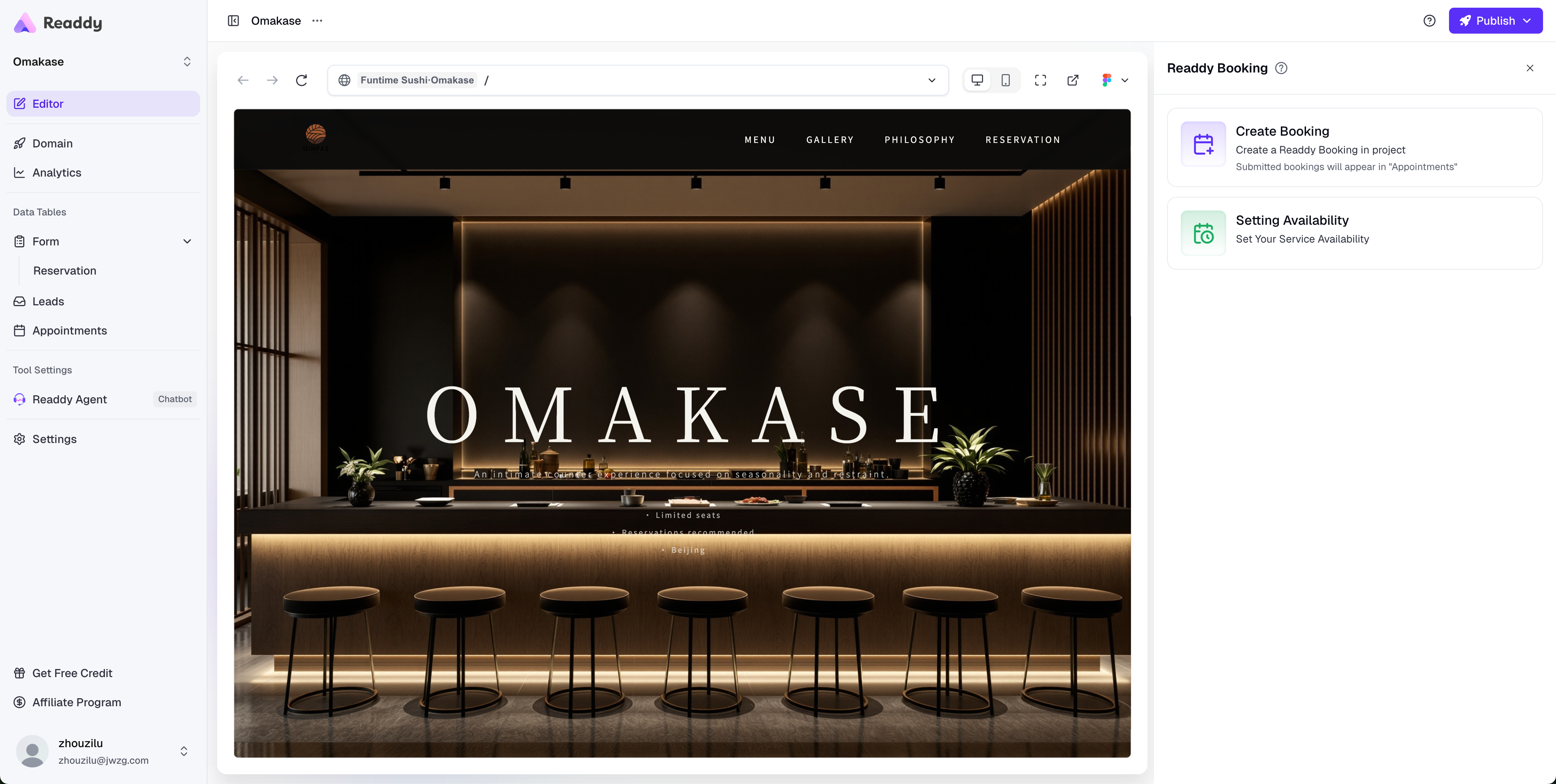 Readdy Booking Panel