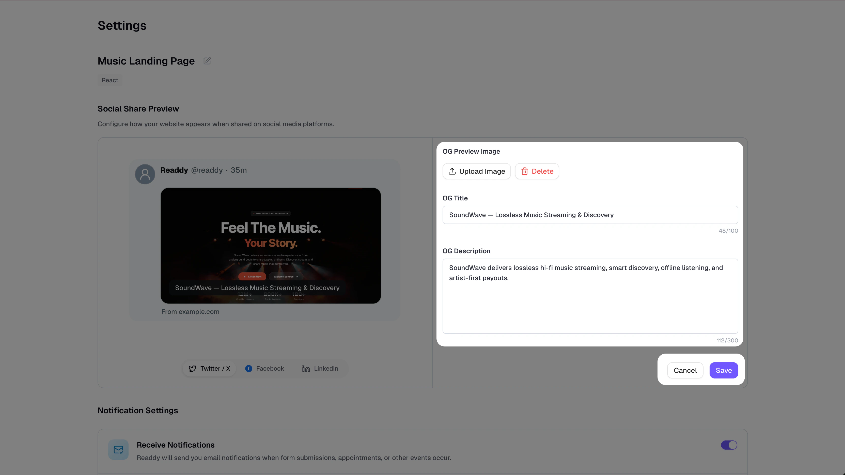 Save and Cancel action area for OG settings