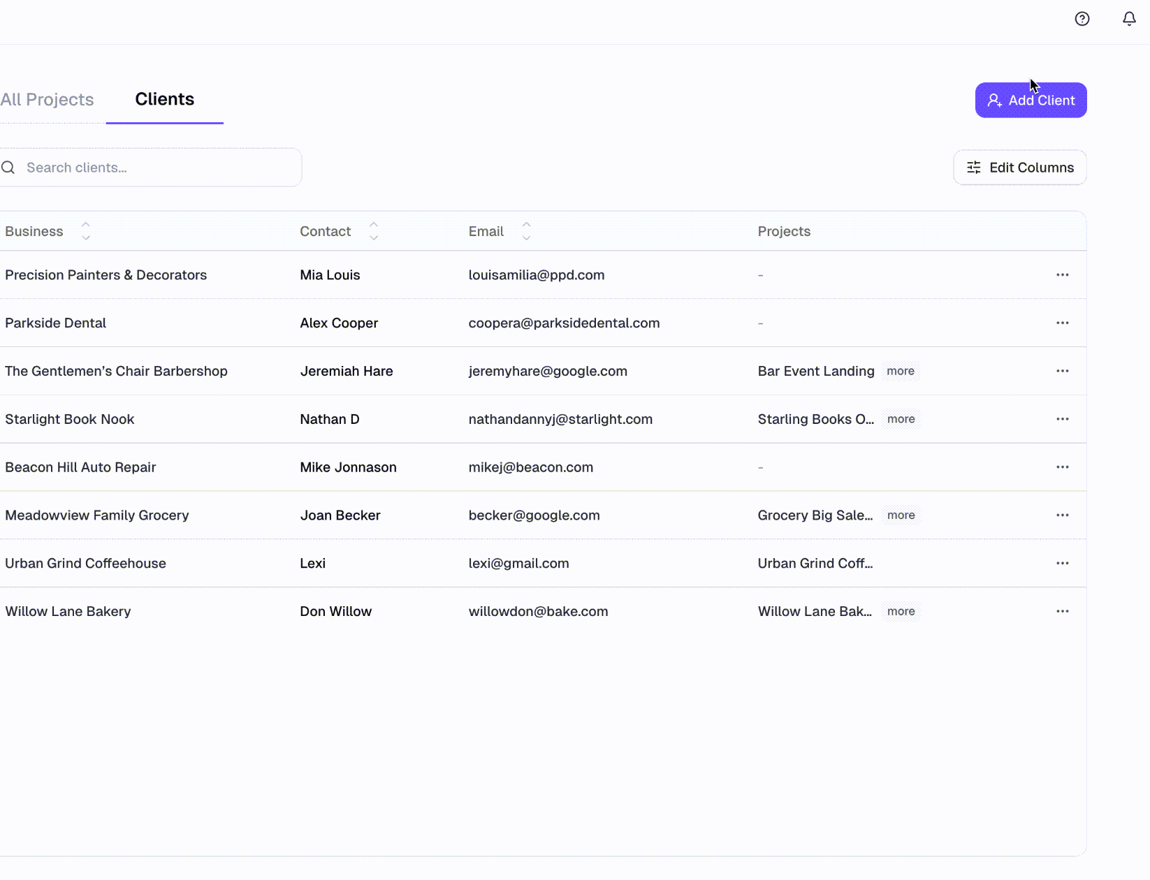 Adding and editing a client