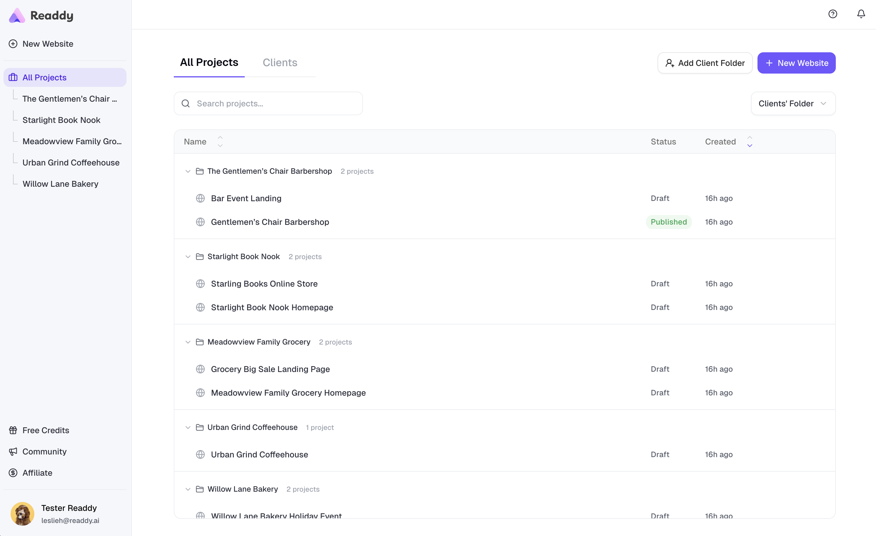 Workspace: Projects & Clients - Readdy Docs