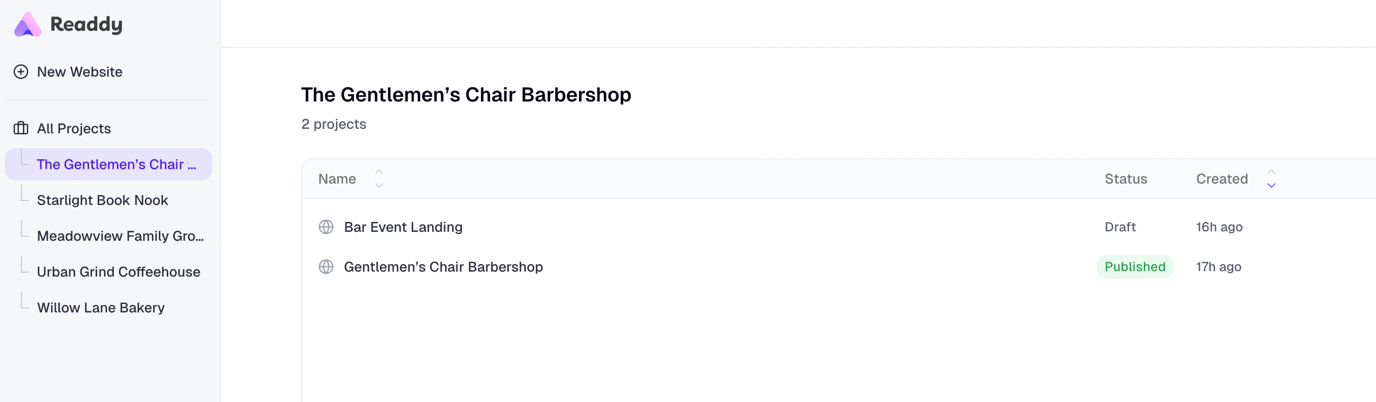 Viewing a client's projects