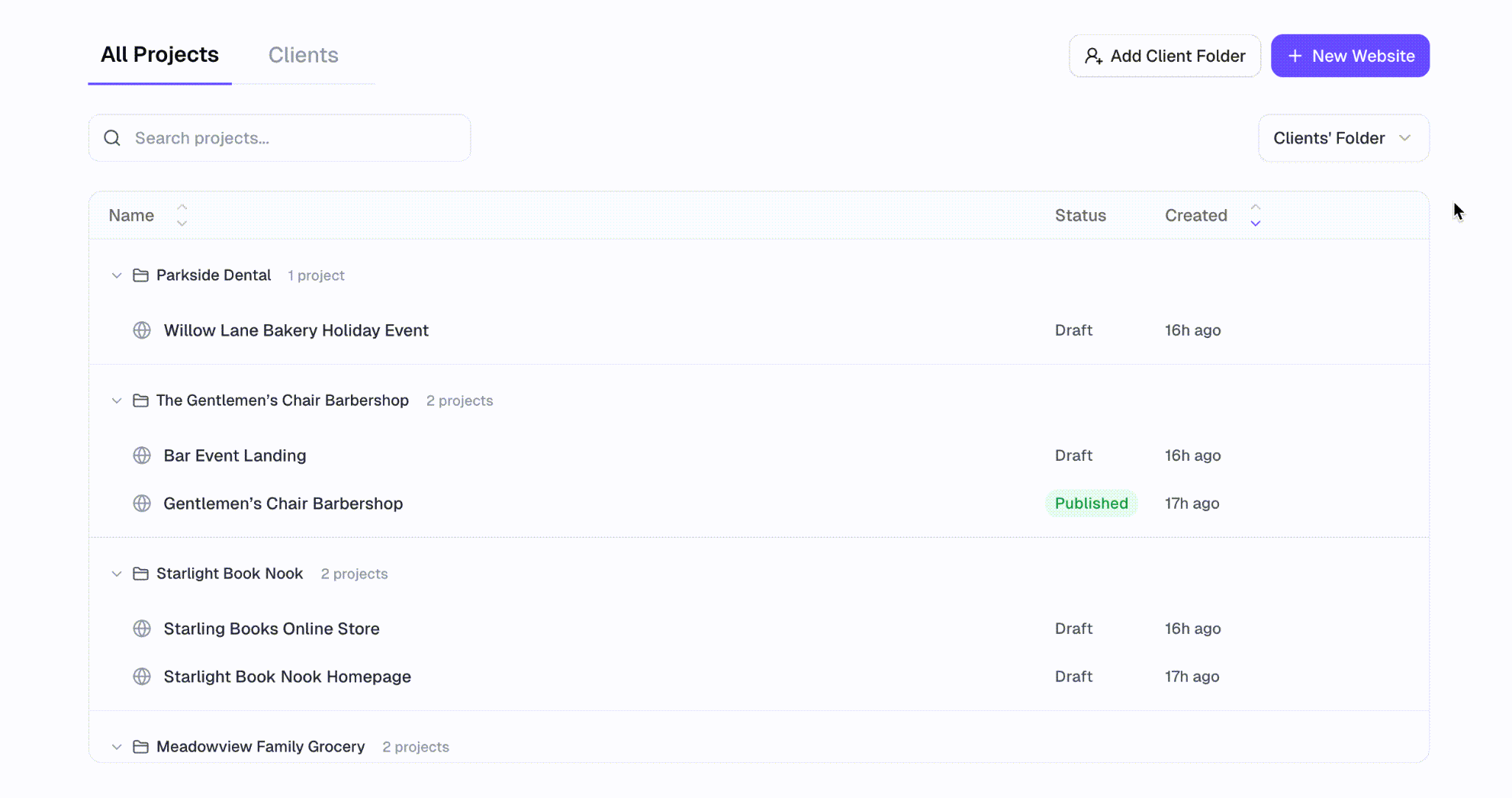 Linking projects to a client