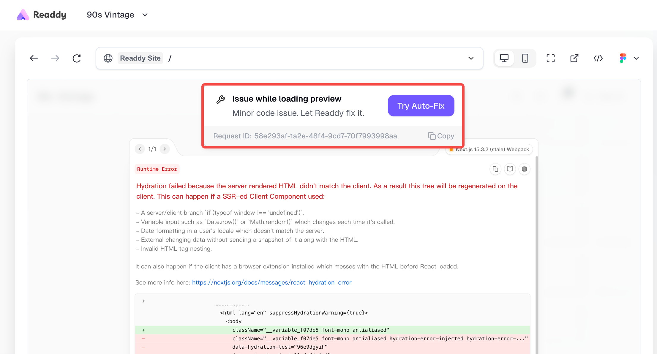 Error Fix - Readdy Docs