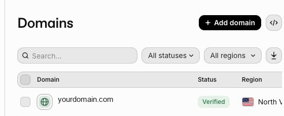 Verified sending domain in Resend