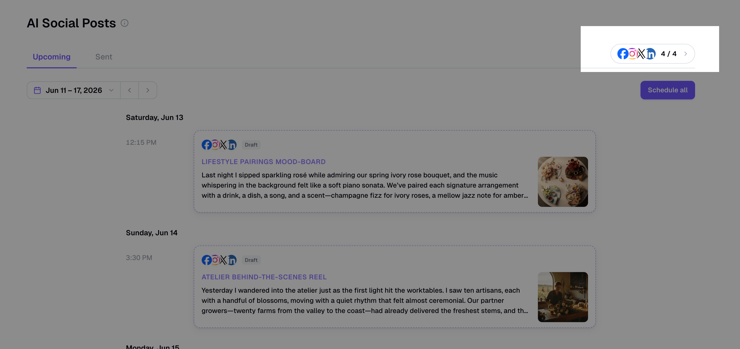 AI Social Posts connected accounts entry