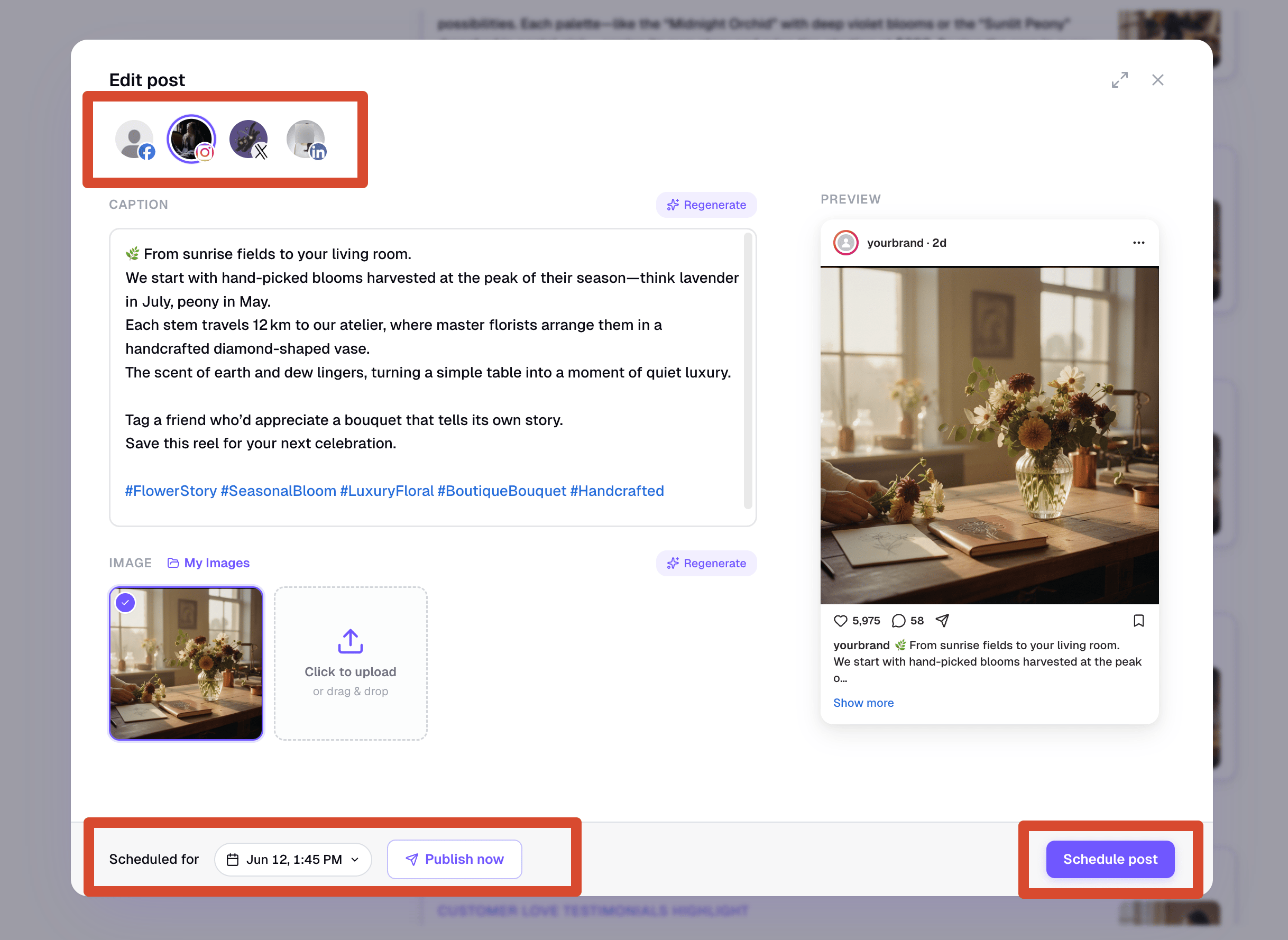 AI Social Posts edit post window