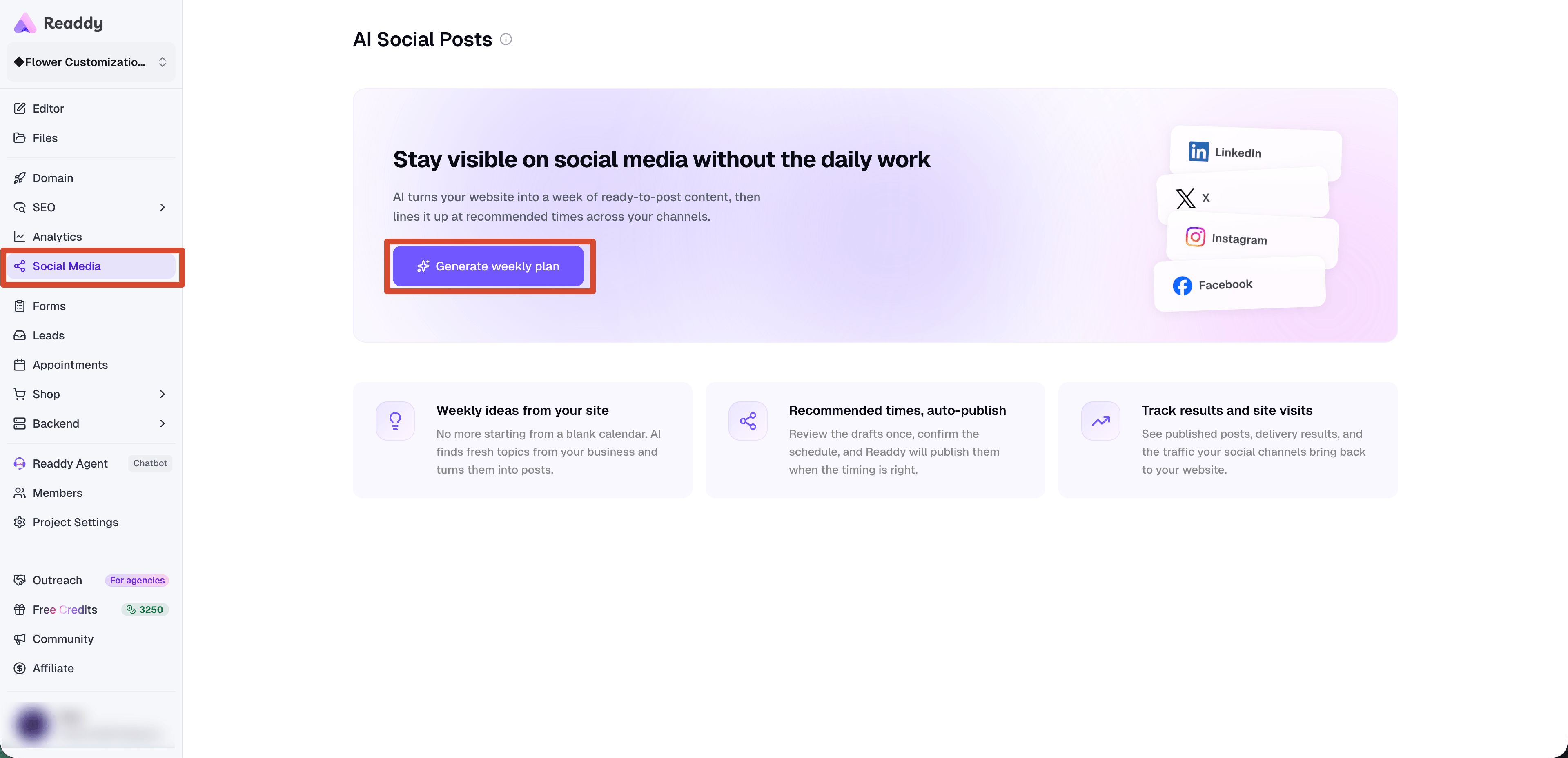 AI Social Posts setup screen