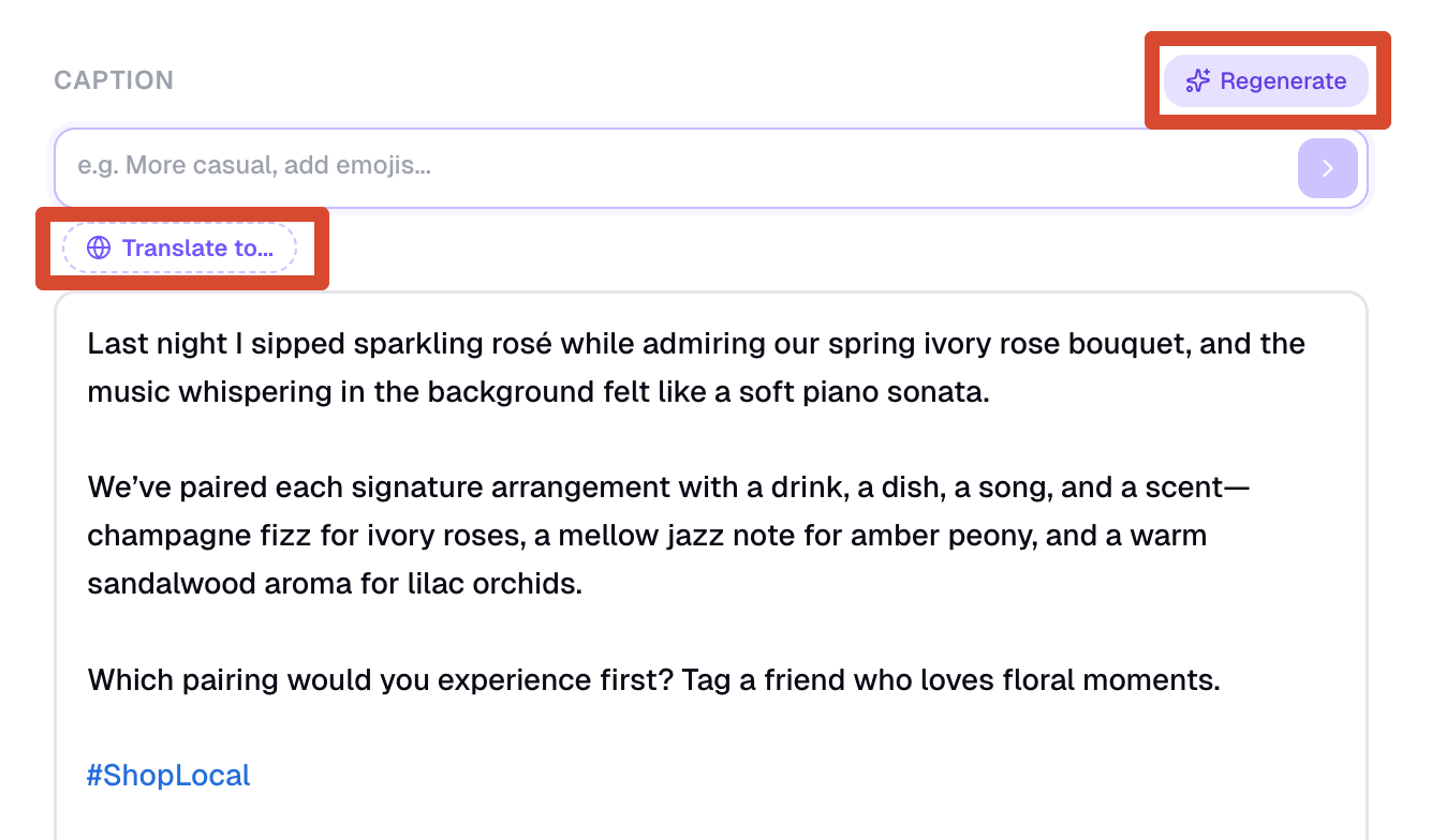AI Social Posts regenerate caption