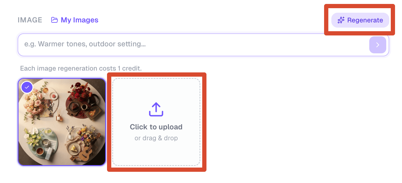AI Social Posts regenerate or upload image