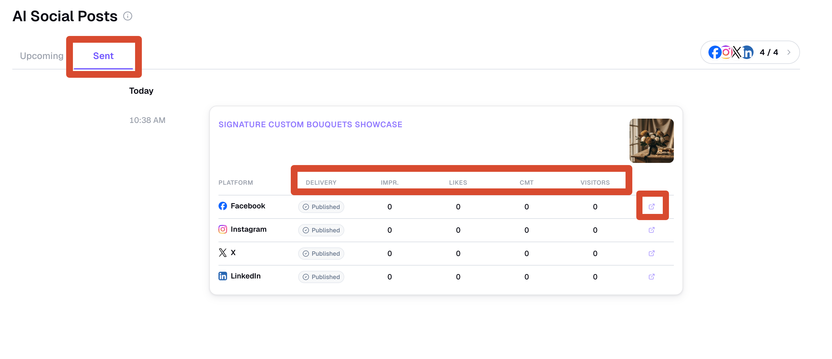 AI Social Posts sent delivery results
