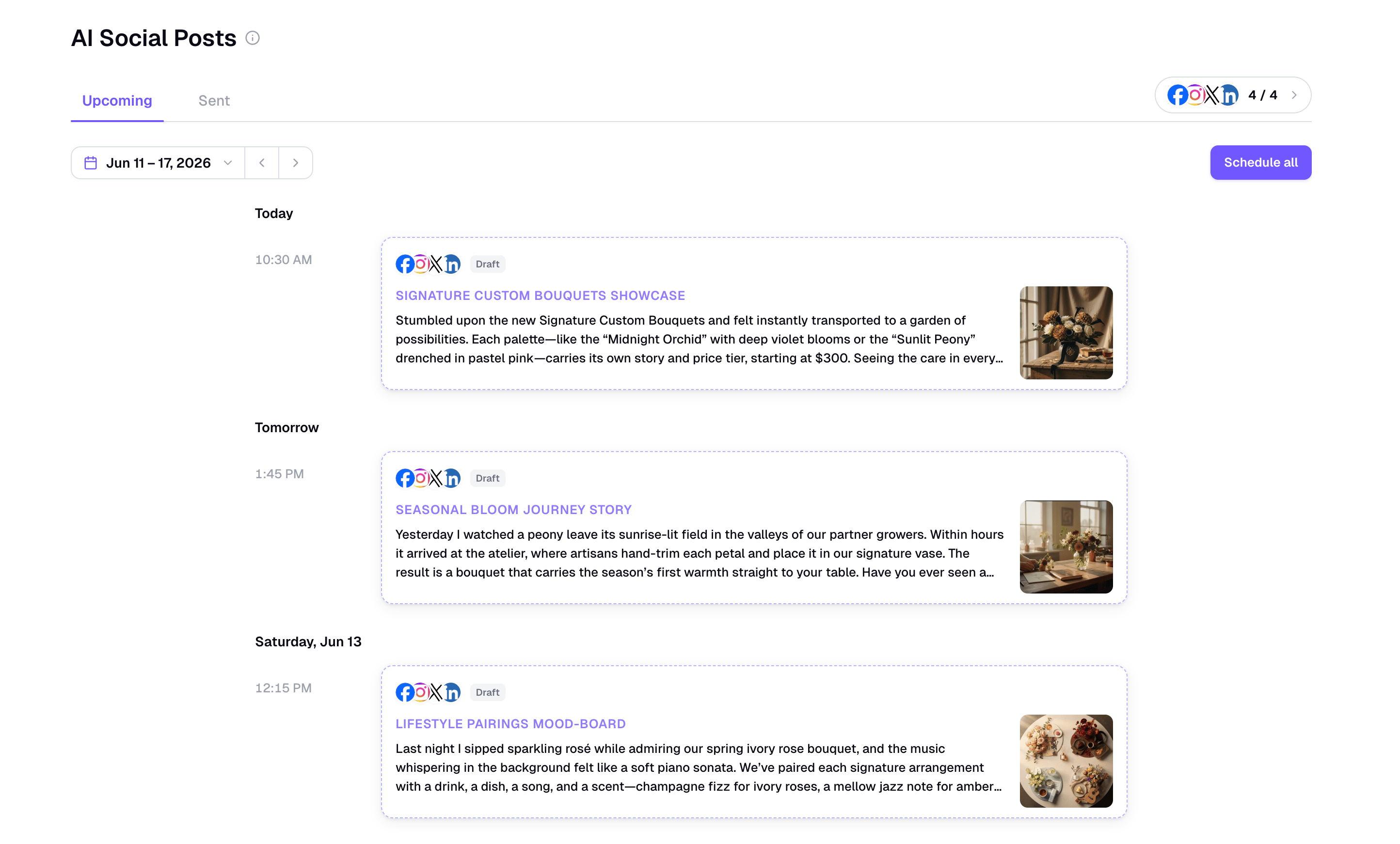 AI Social Posts upcoming generated posts