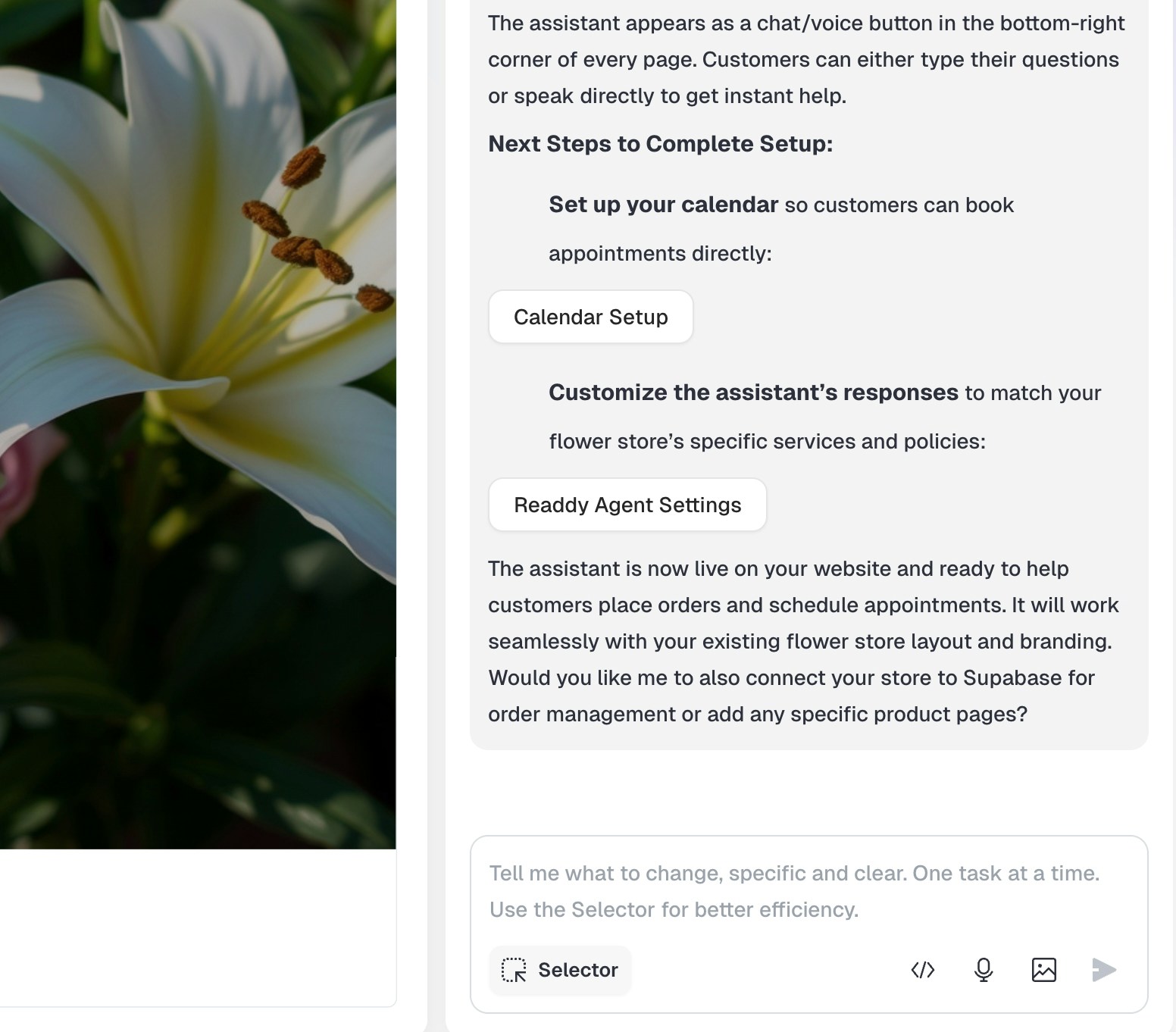Agent Config Buttons in Chat You will receive chat message with Agent config buttons.