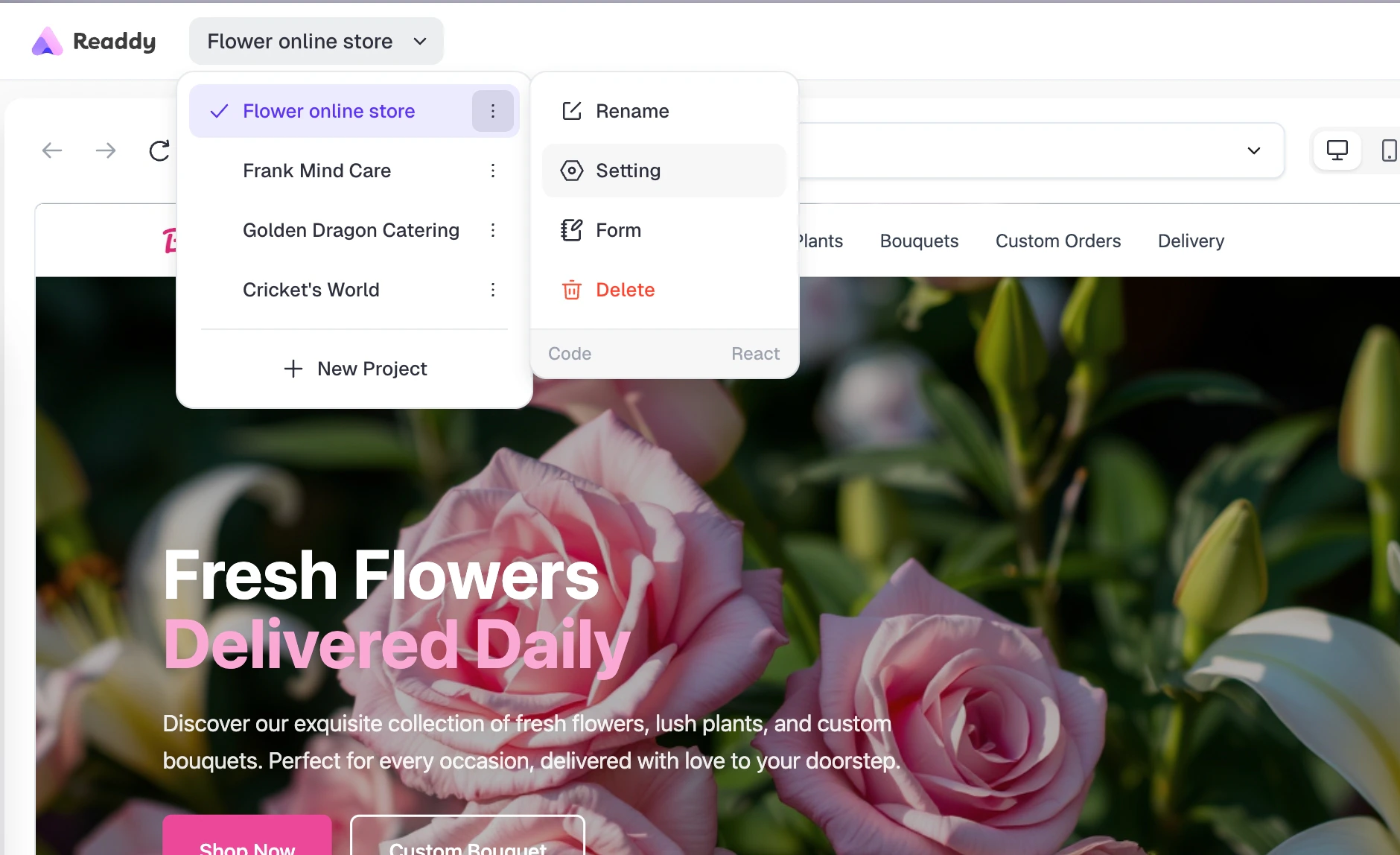 Access "Project Setting" from Project List Click on the project dropdown, select more, and direct to "Setting"