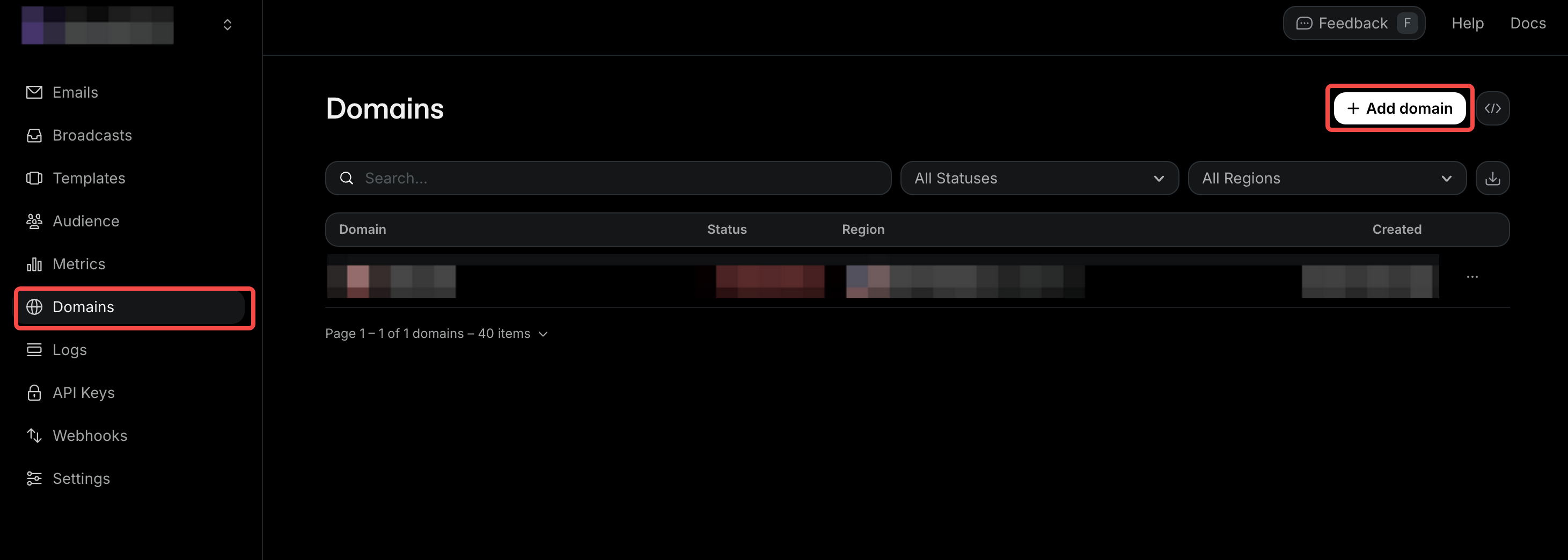 Add domain in Resend