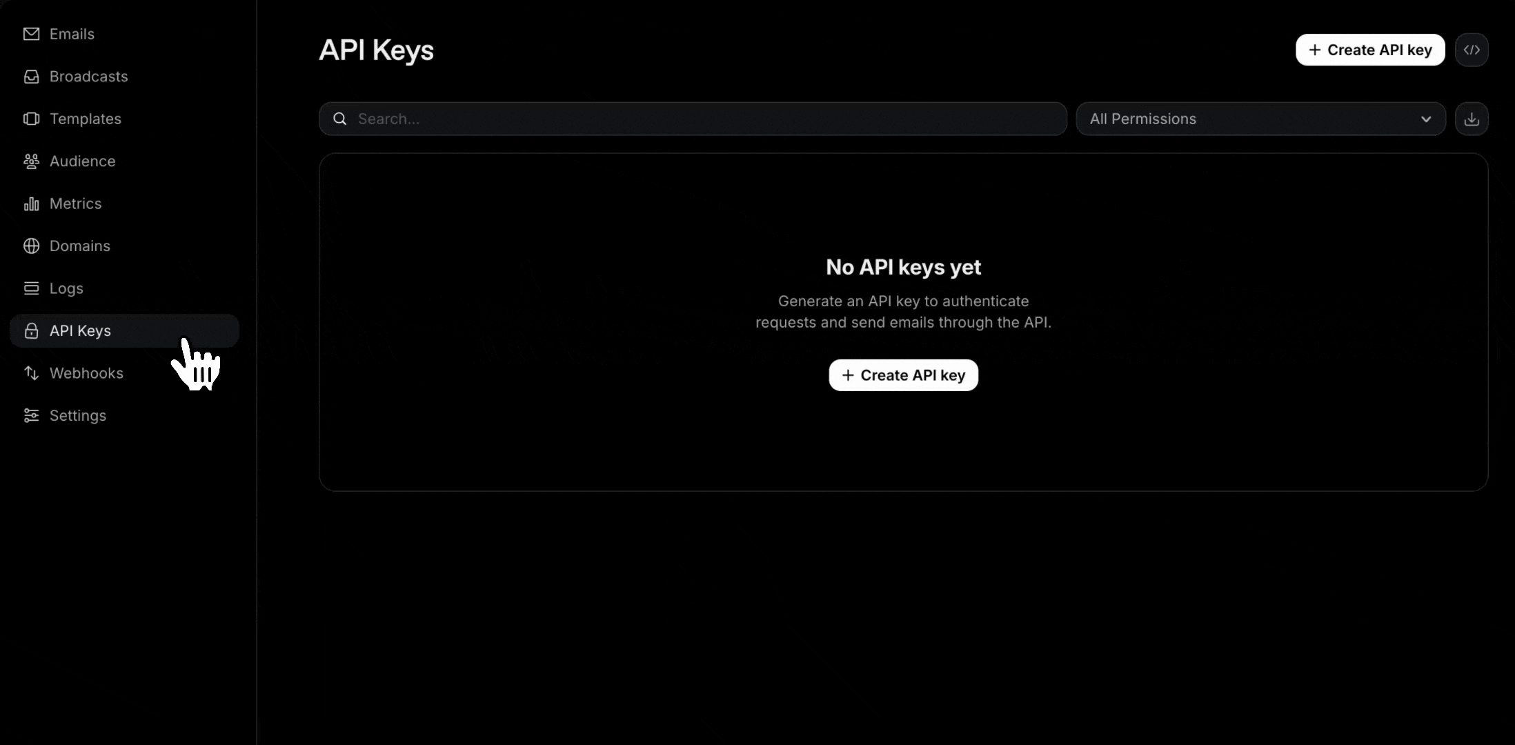 Resend API key creation