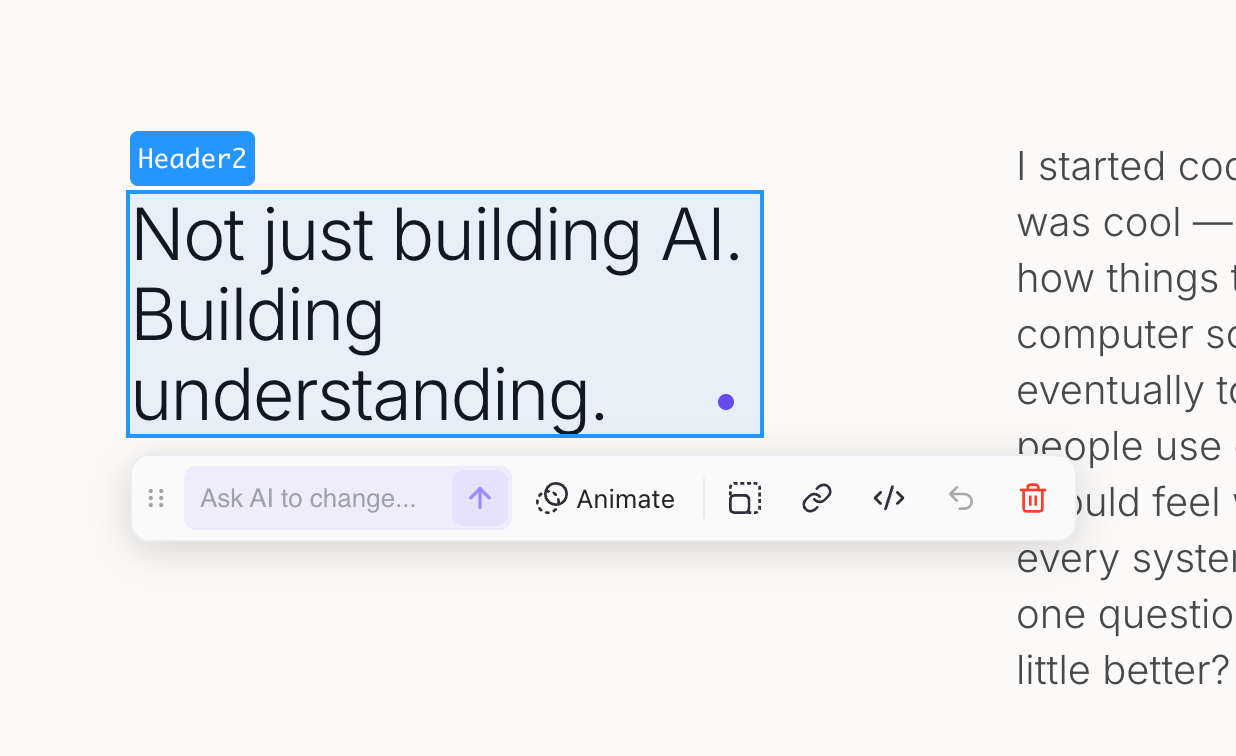 Selected page element with the Animate button highlighted