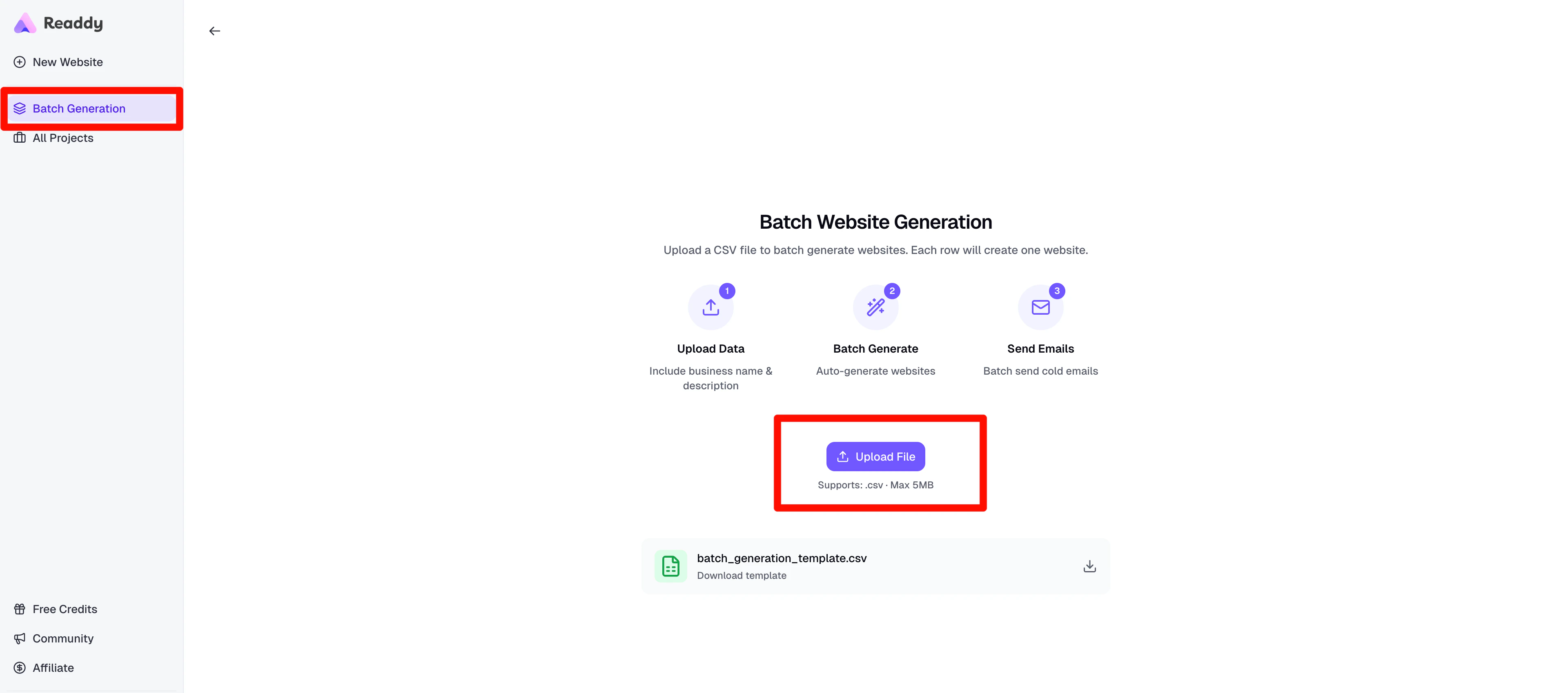 Batch Generation sidebar entry and task list page