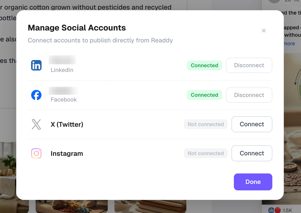 Social accounts successfully connected