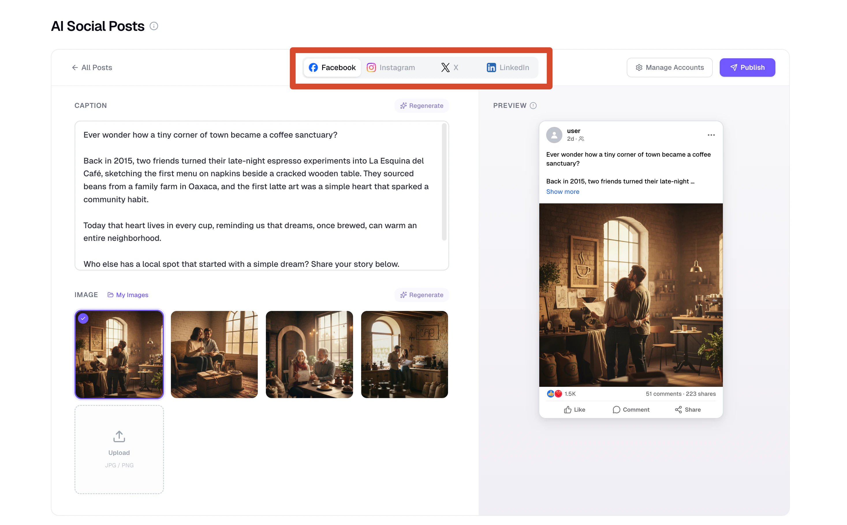 Post preview with platform tabs