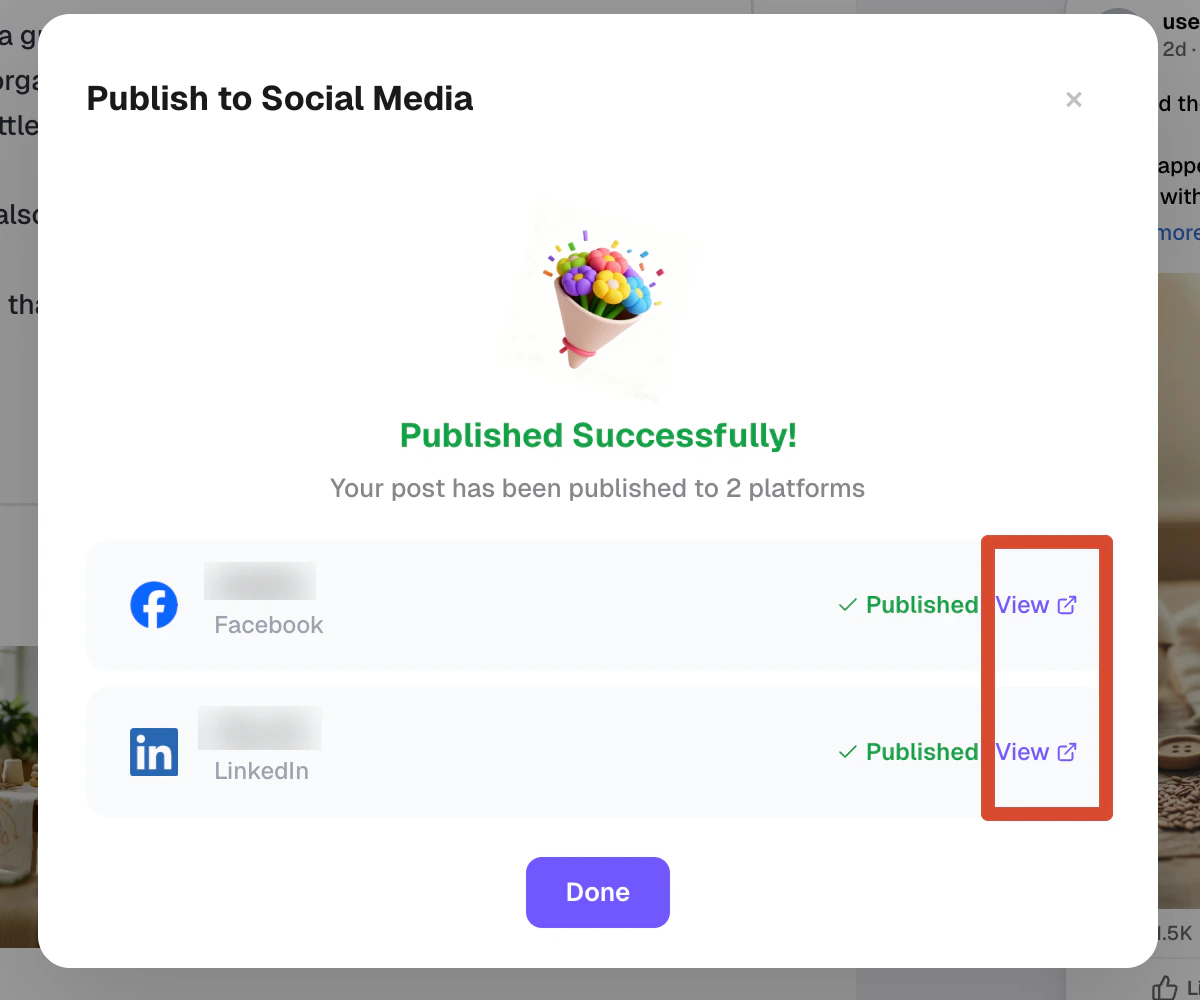 Post published successfully