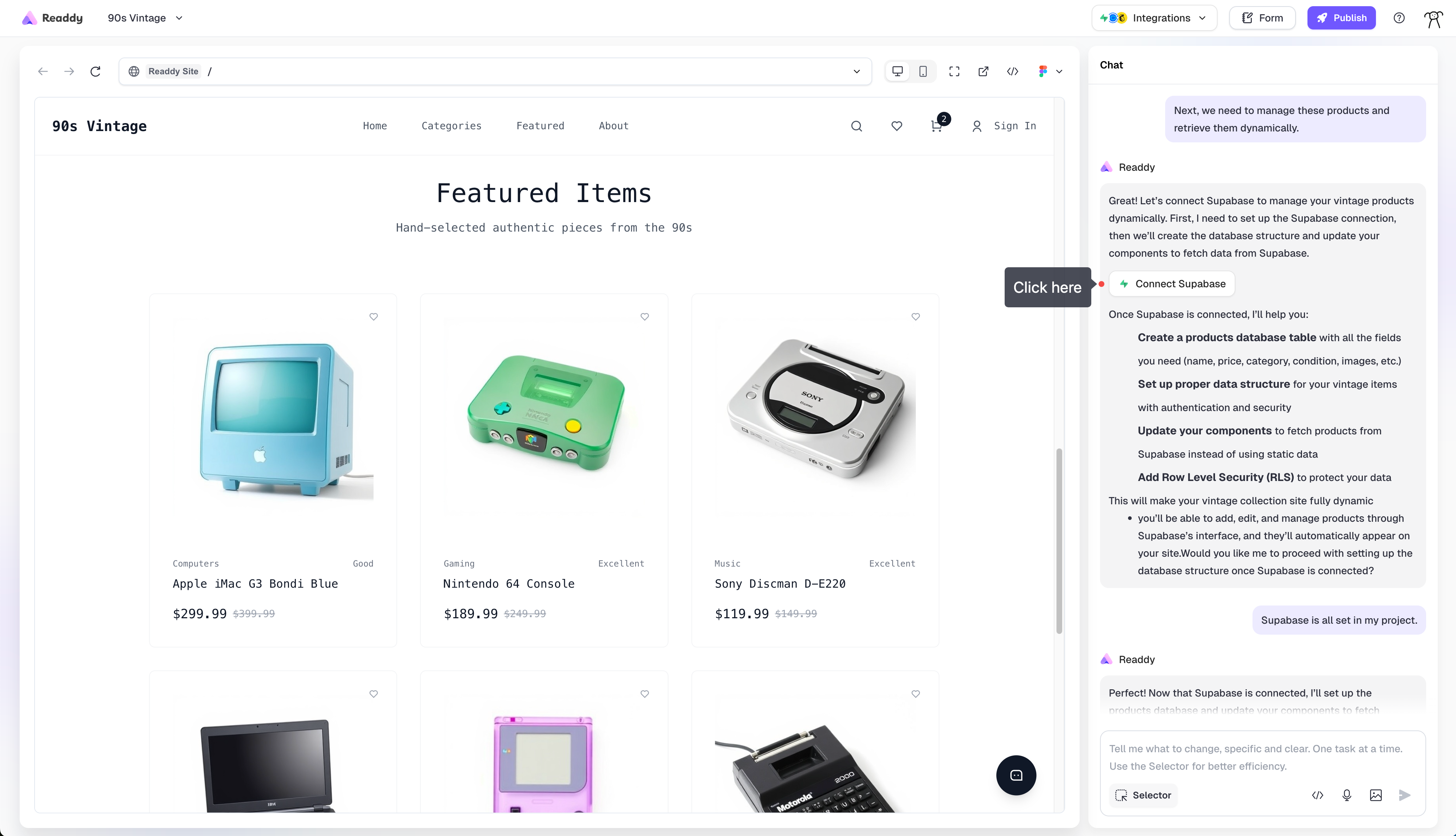 Navigate to Supabase integration in the chat