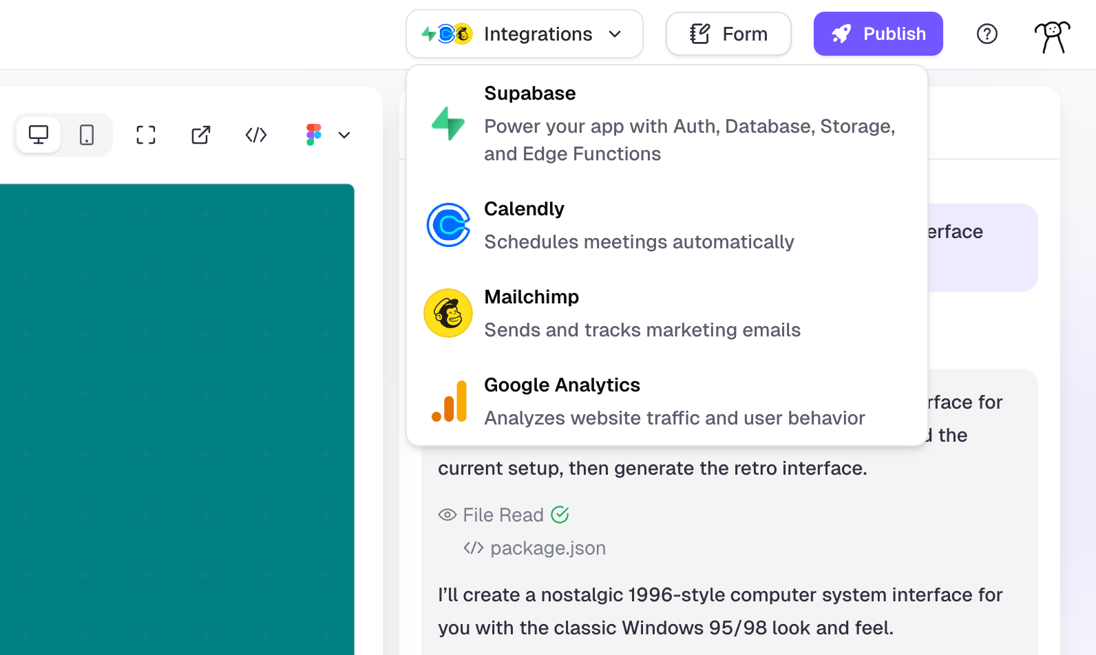 Navigate to Supabase integration in the top navigation bar