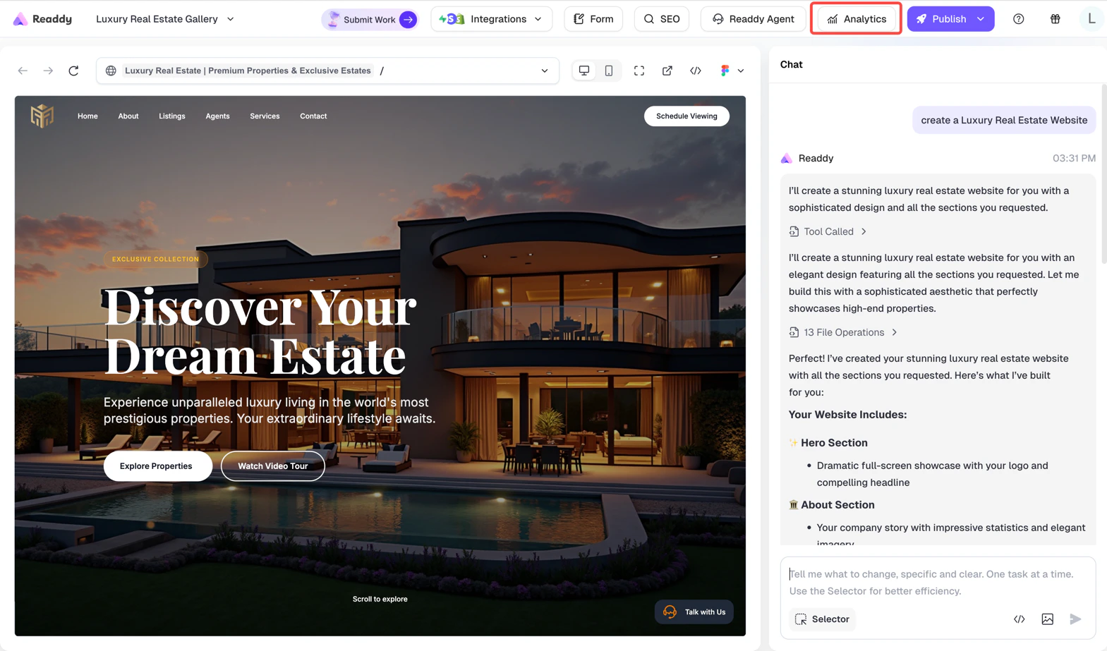 Analytics entry in project dashboard