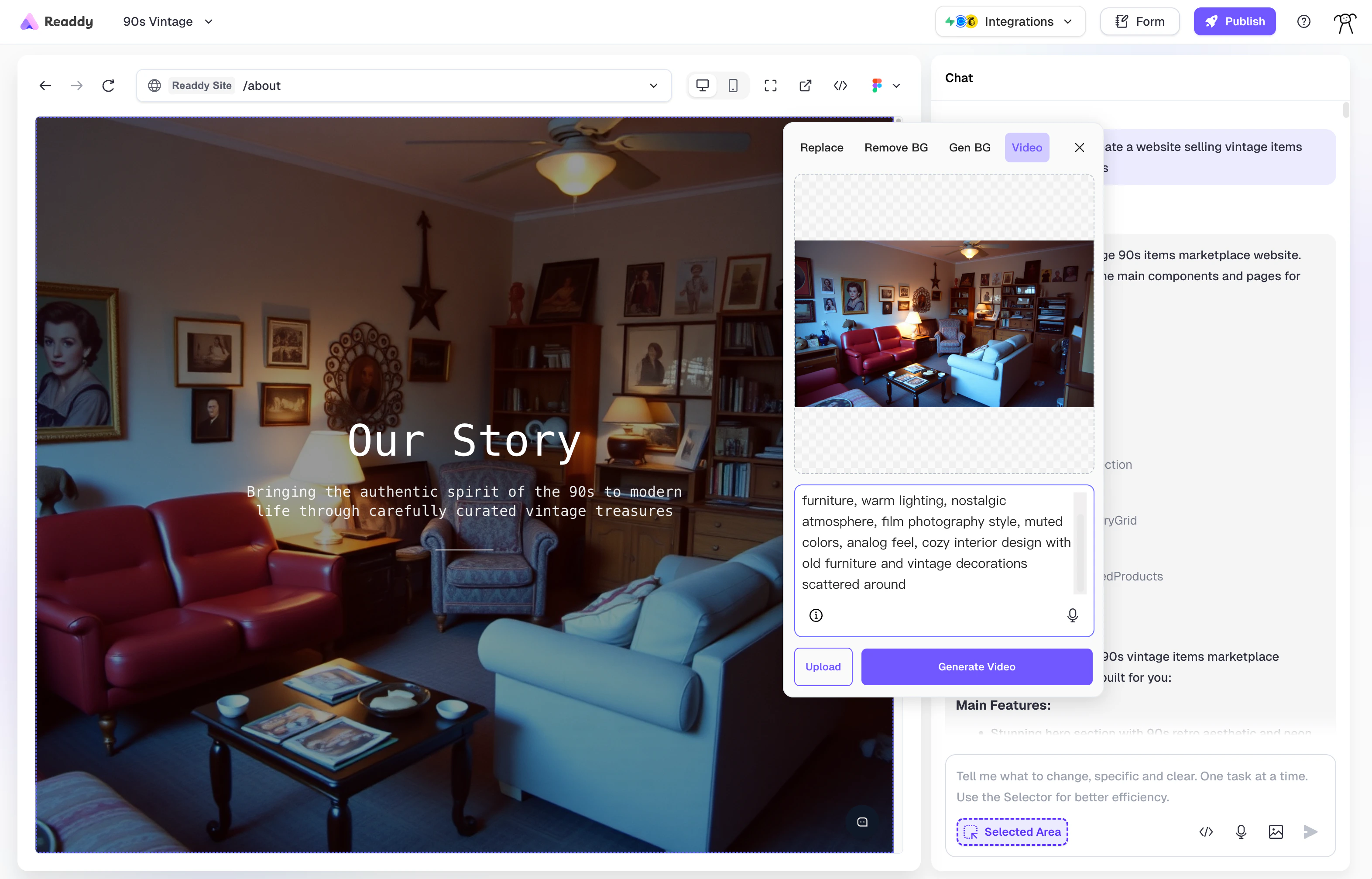 Video generation interface
