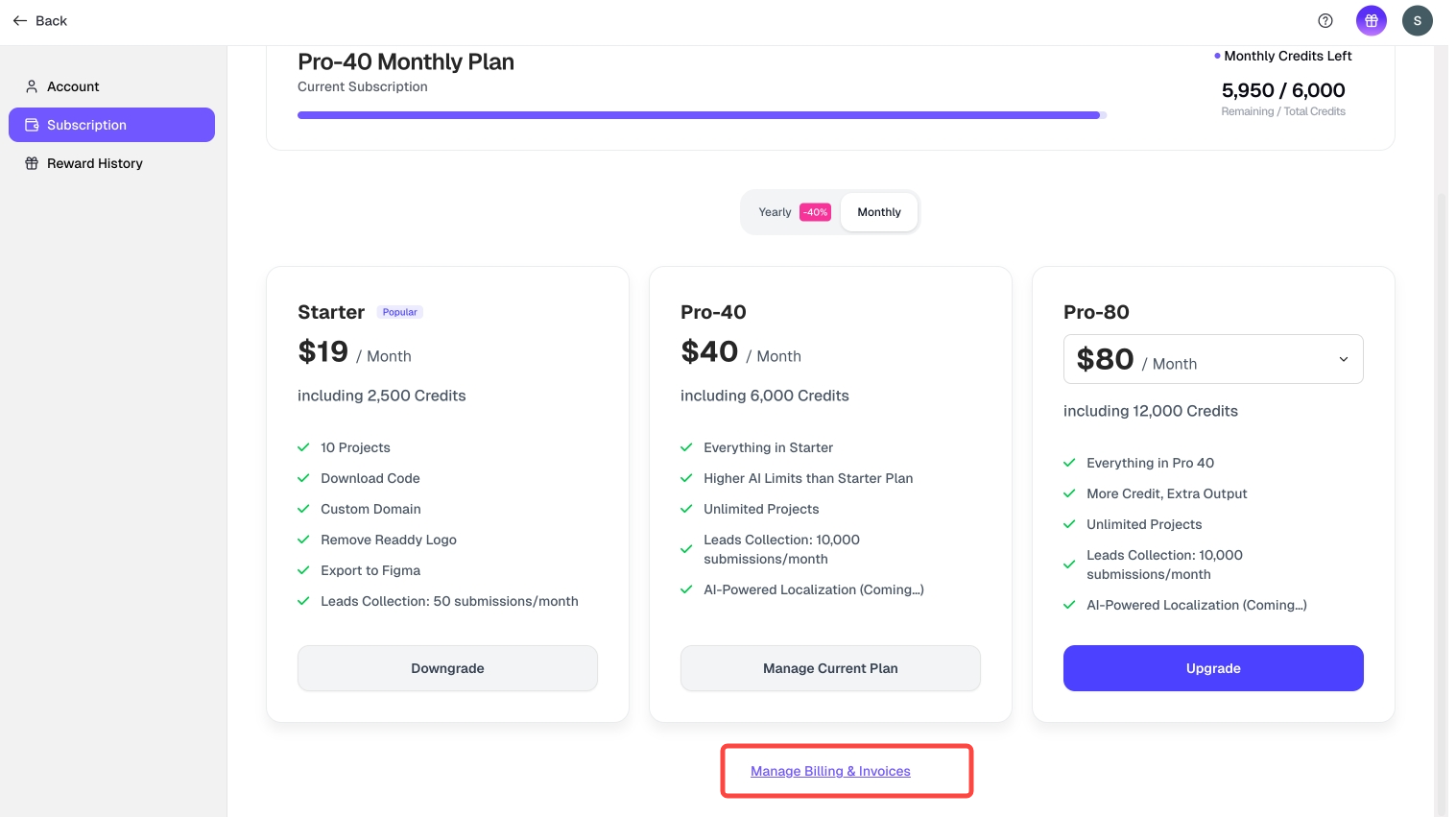 Billing & Invoices - Readdy Docs