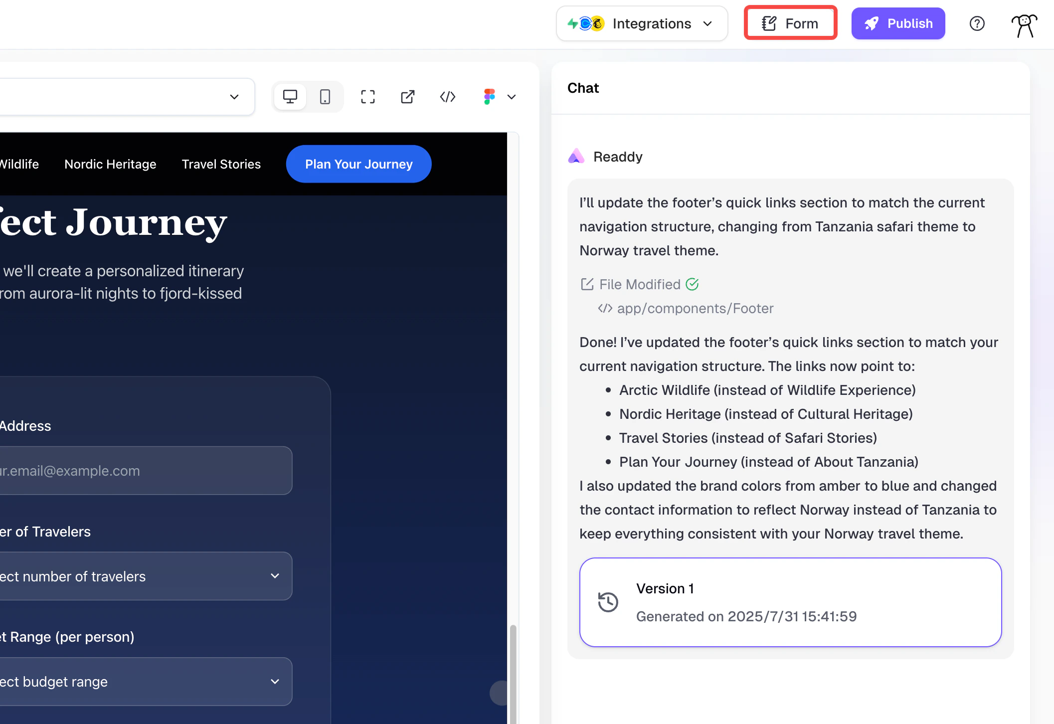 Form configuration interface