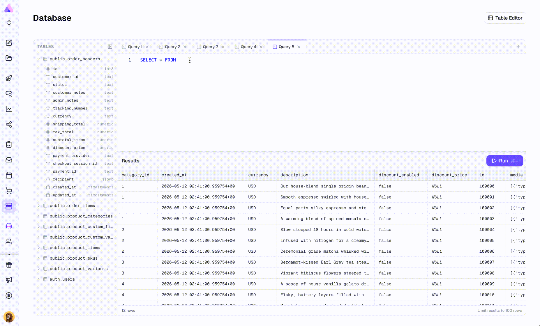 Run a query in SQL Editor
