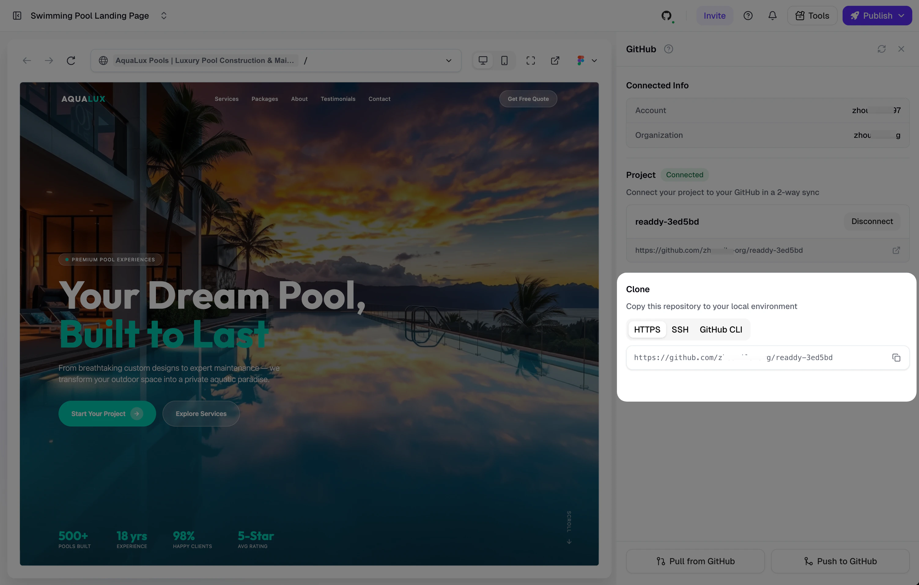 Clone section with HTTPS, SSH, and GitHub CLI tabs