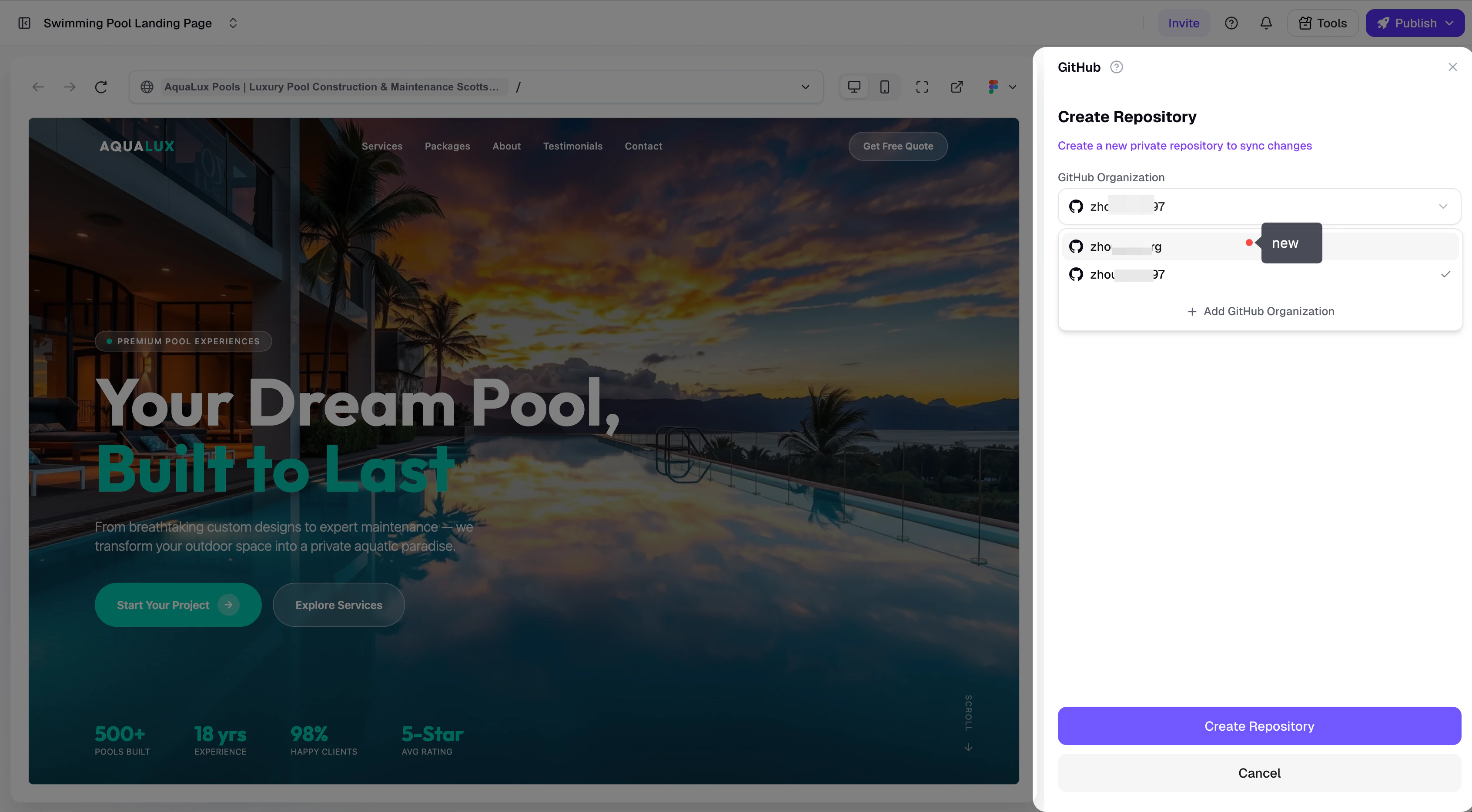 The newly added organization is now selectable in the dropdown