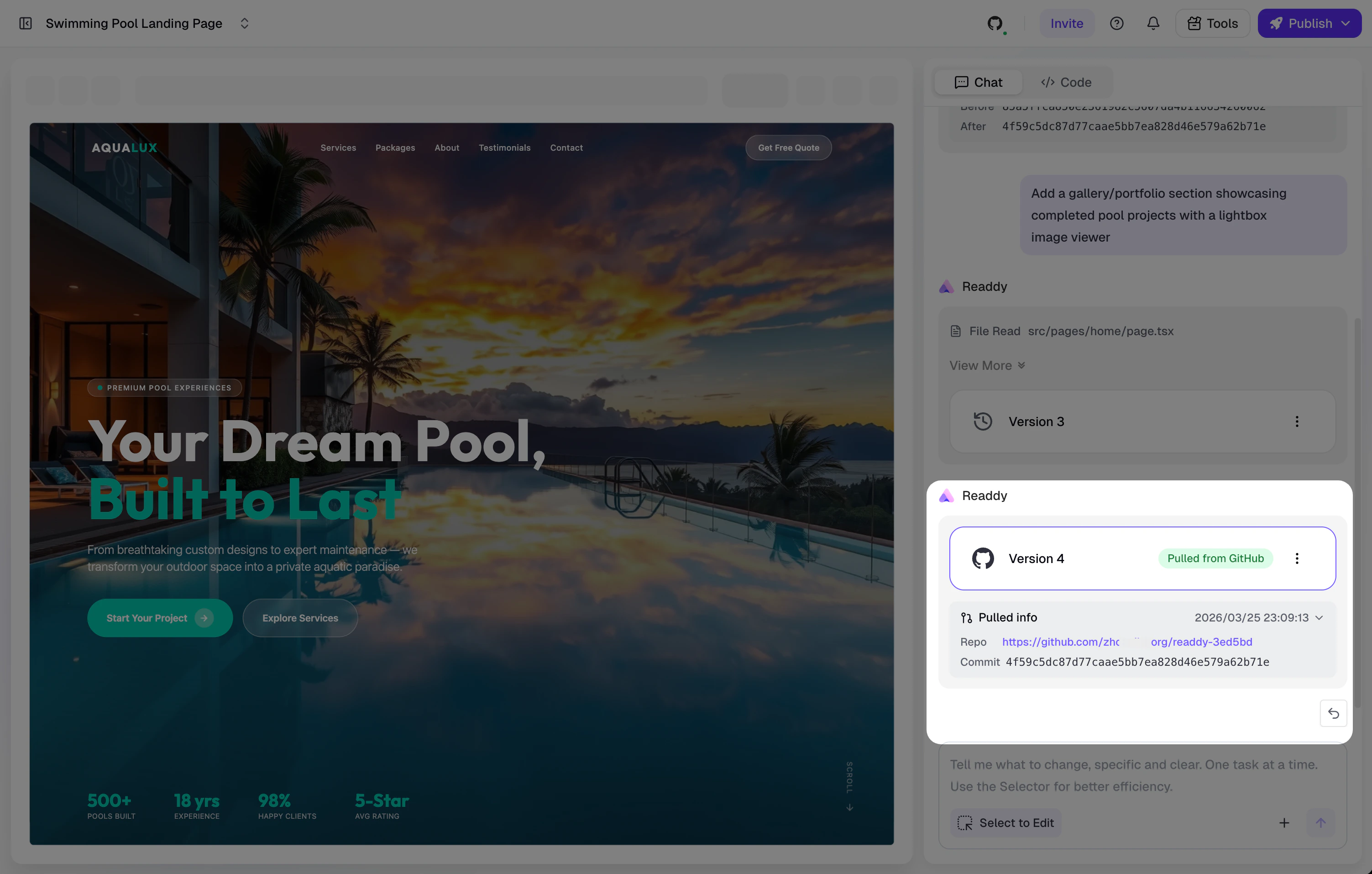 Pull completed — new version created automatically