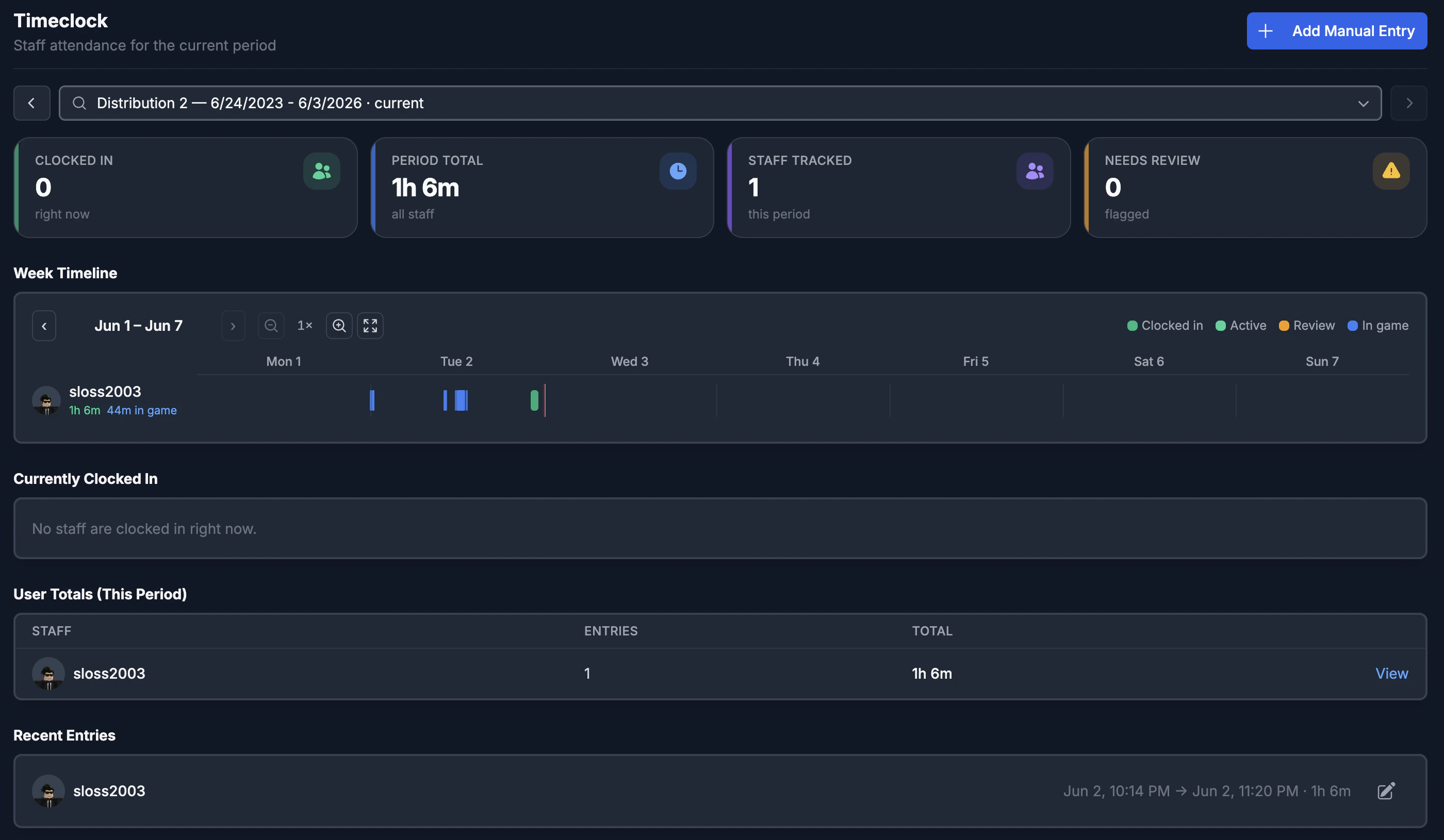 Timeclock manager page