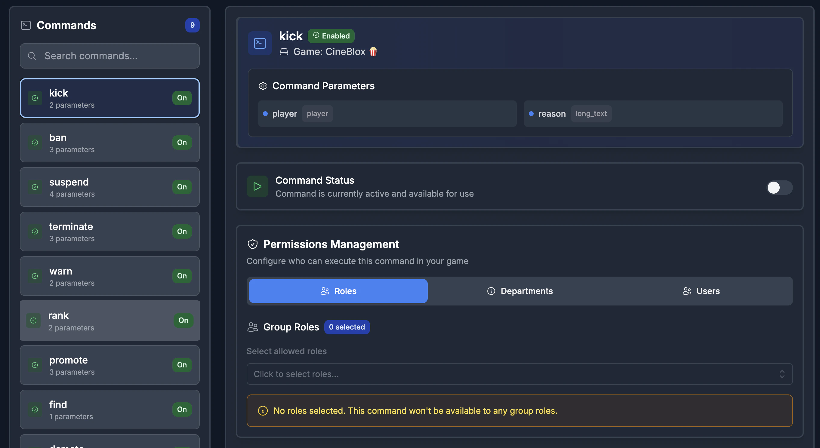 Remote admin commands