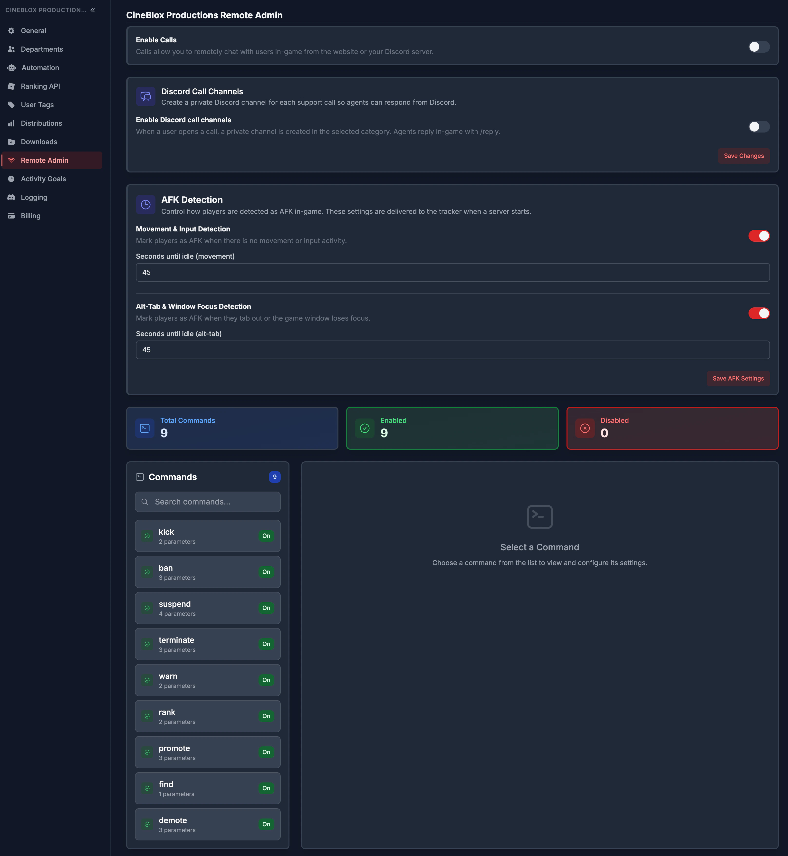Remote admin settings