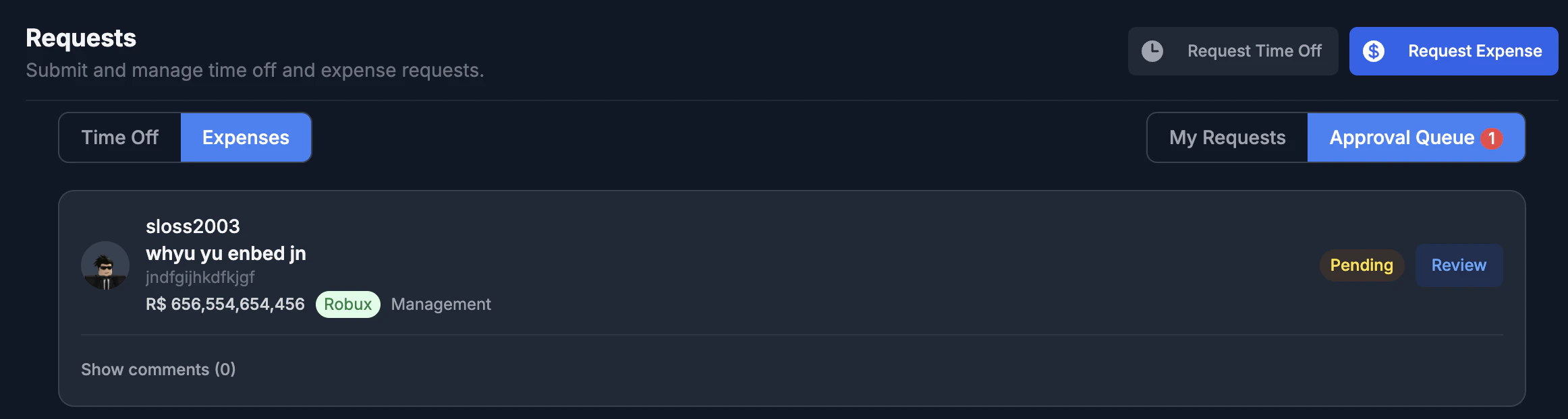 Teams requests page