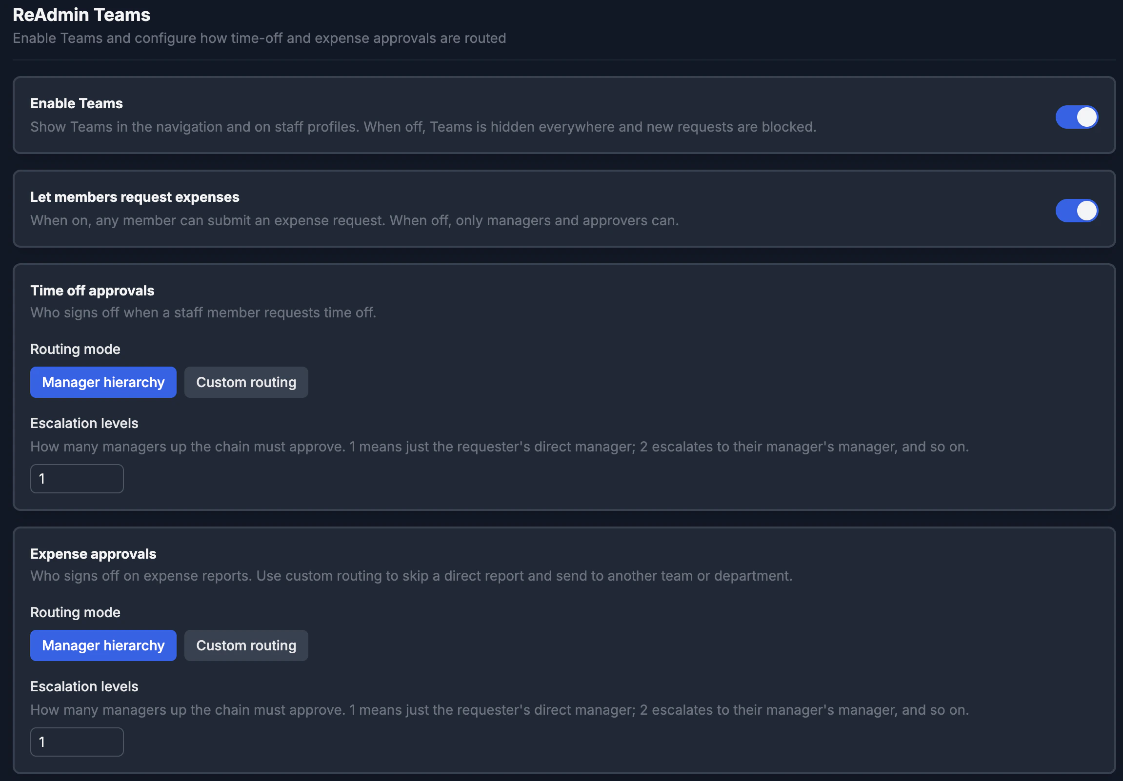 Teams settings