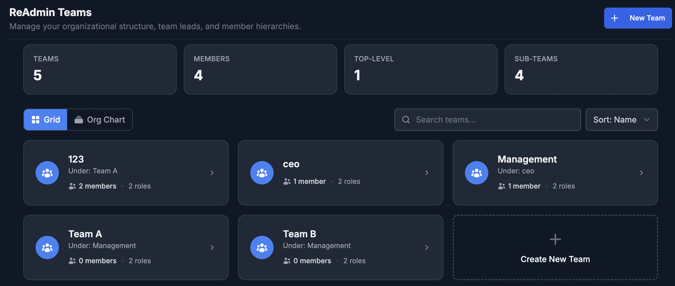 Teams page