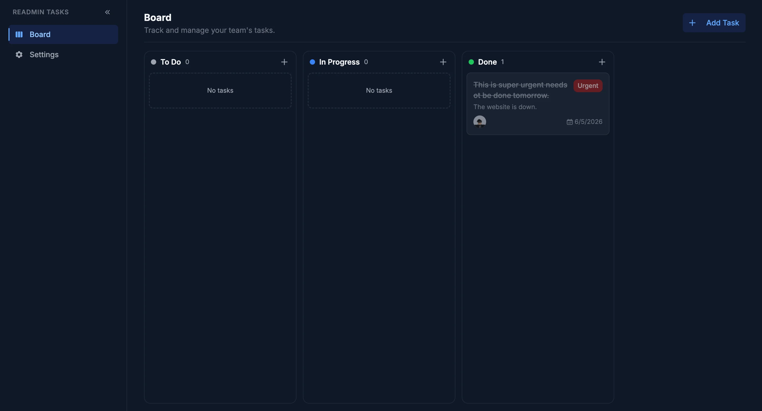 The tasks board